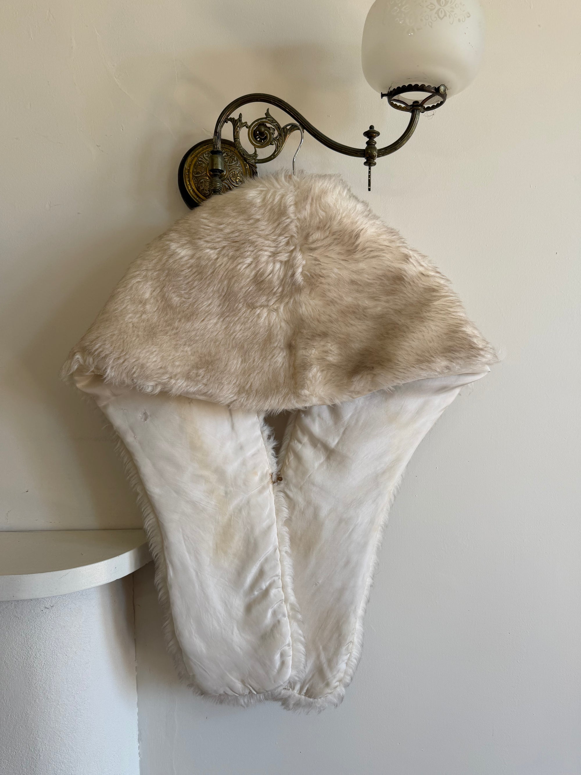 Vintage 60s Faux Fur Stole Crema