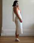 Vintage 90s Satin Strapless Bridal Midi With Neck Tie