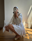 Vintage 70s Satin Jacquard Poet Sleeve Mini Dress