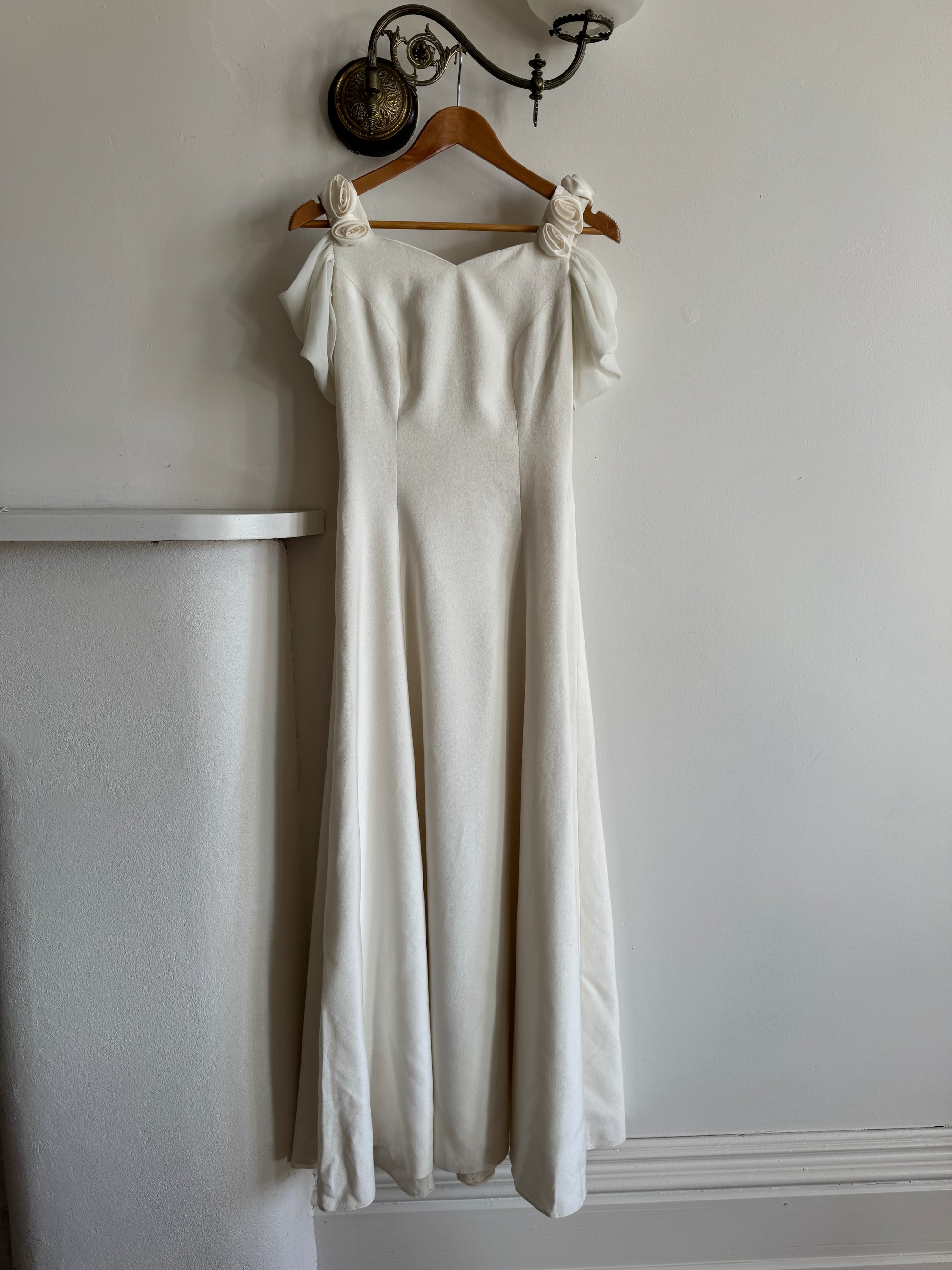 Vintage 90s Crepe Rosette Wedding Dress