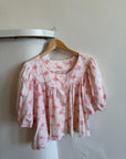 Vintage Puff Sleeve Floral Button Up Blouse Pink
