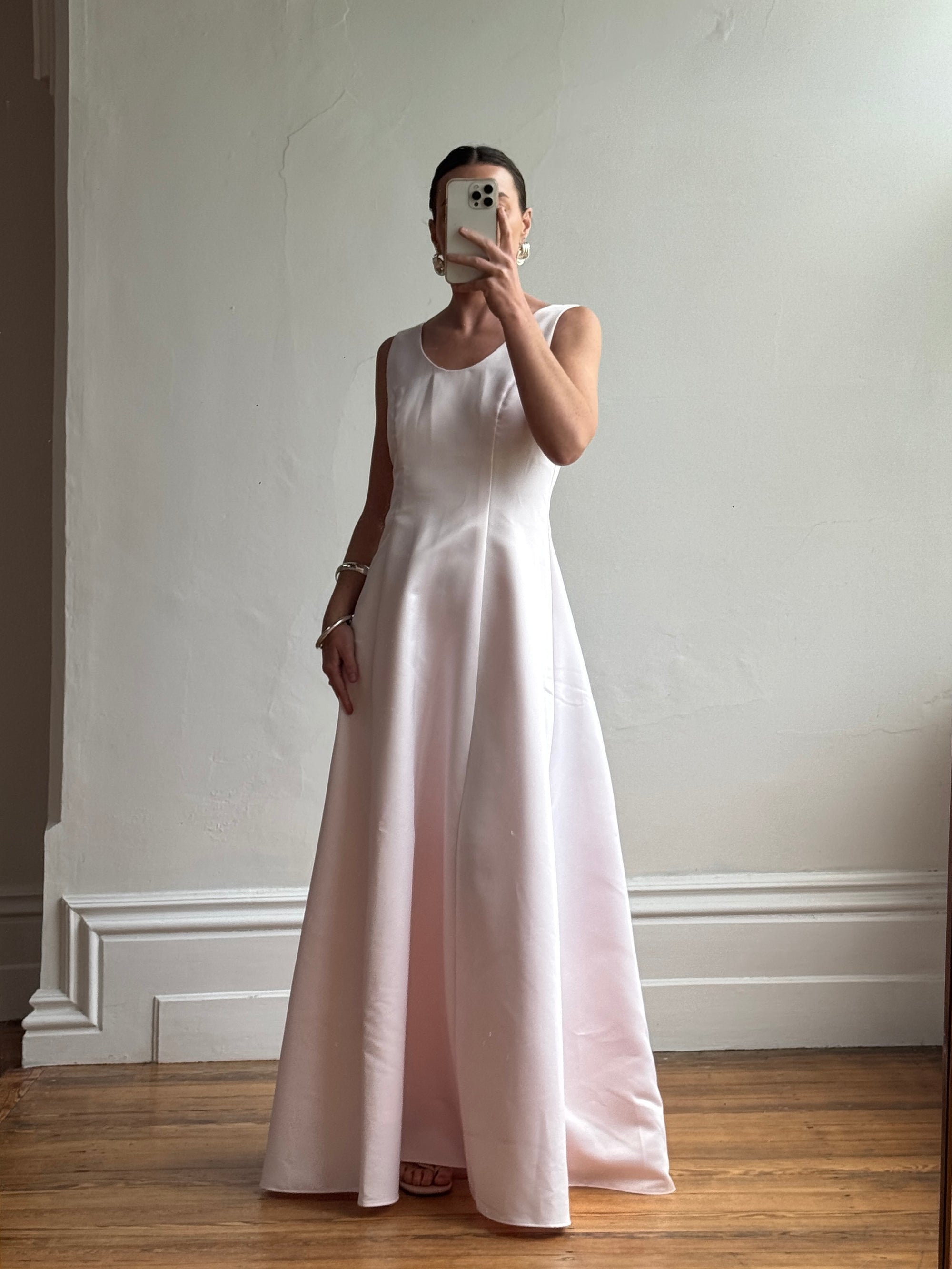 Vintage 90s Baby Pink Satin Scoop Neck Dress