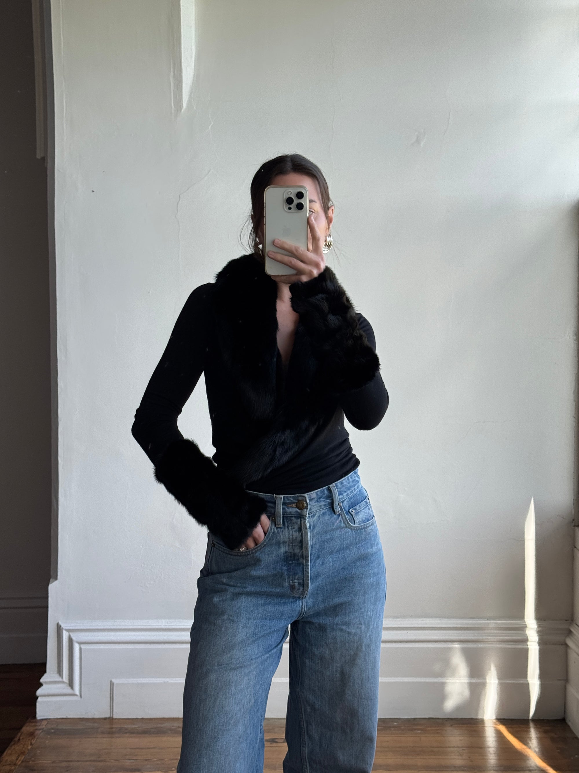 Vintage 90s Rare Plein Sud Wool Blend Knit with Fur Collar and Cuffs