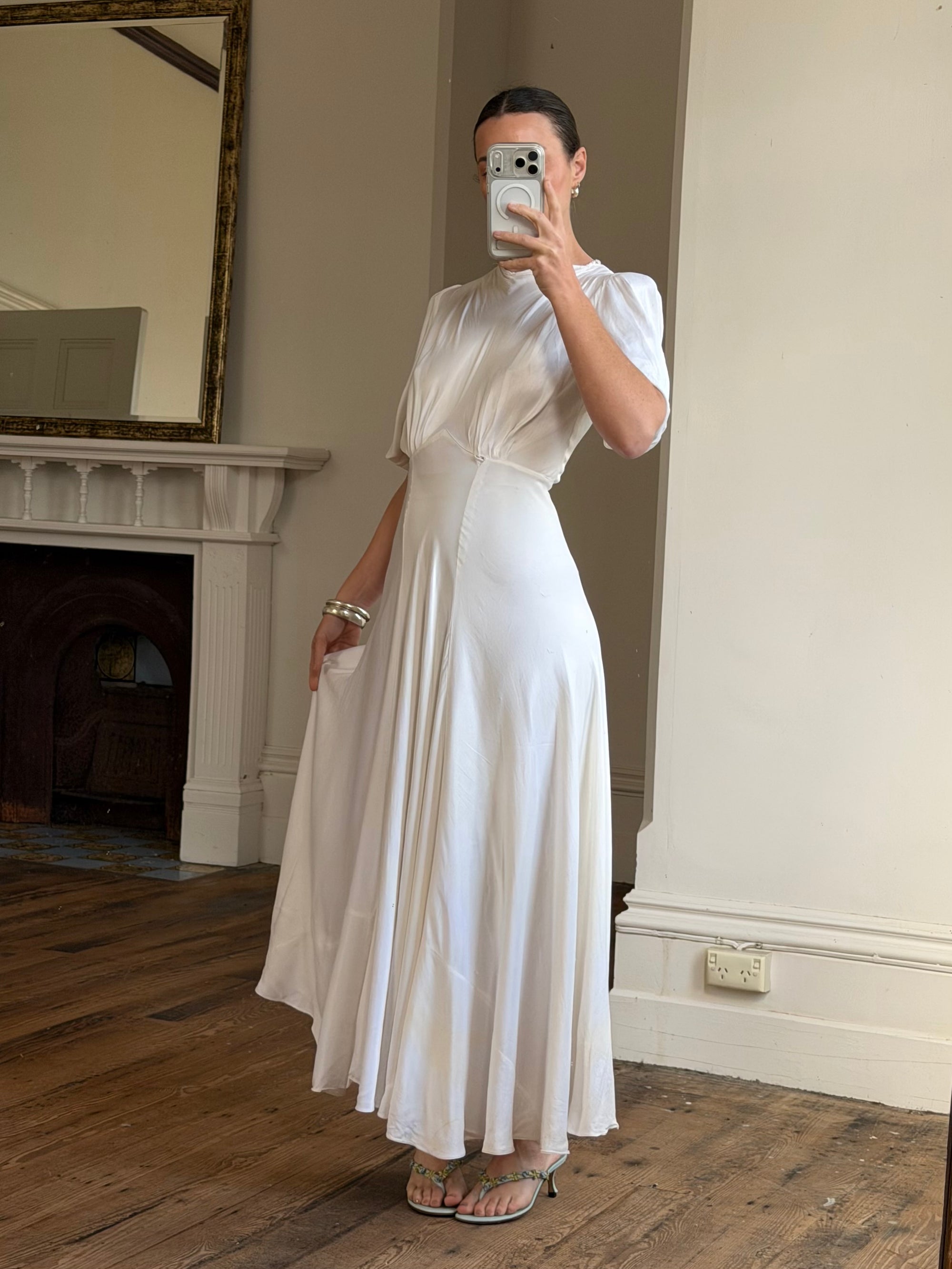 Vintage 40s Minimal Puff Sleeve Bias Wedding Dress