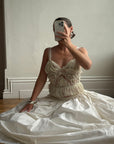 Vintage 90s Two Piece Tulle Beaded Top and Princess Silk Satin Skirt