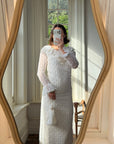 Vintage 90s Italian Crochet Column Frill Dress with Matching Bag