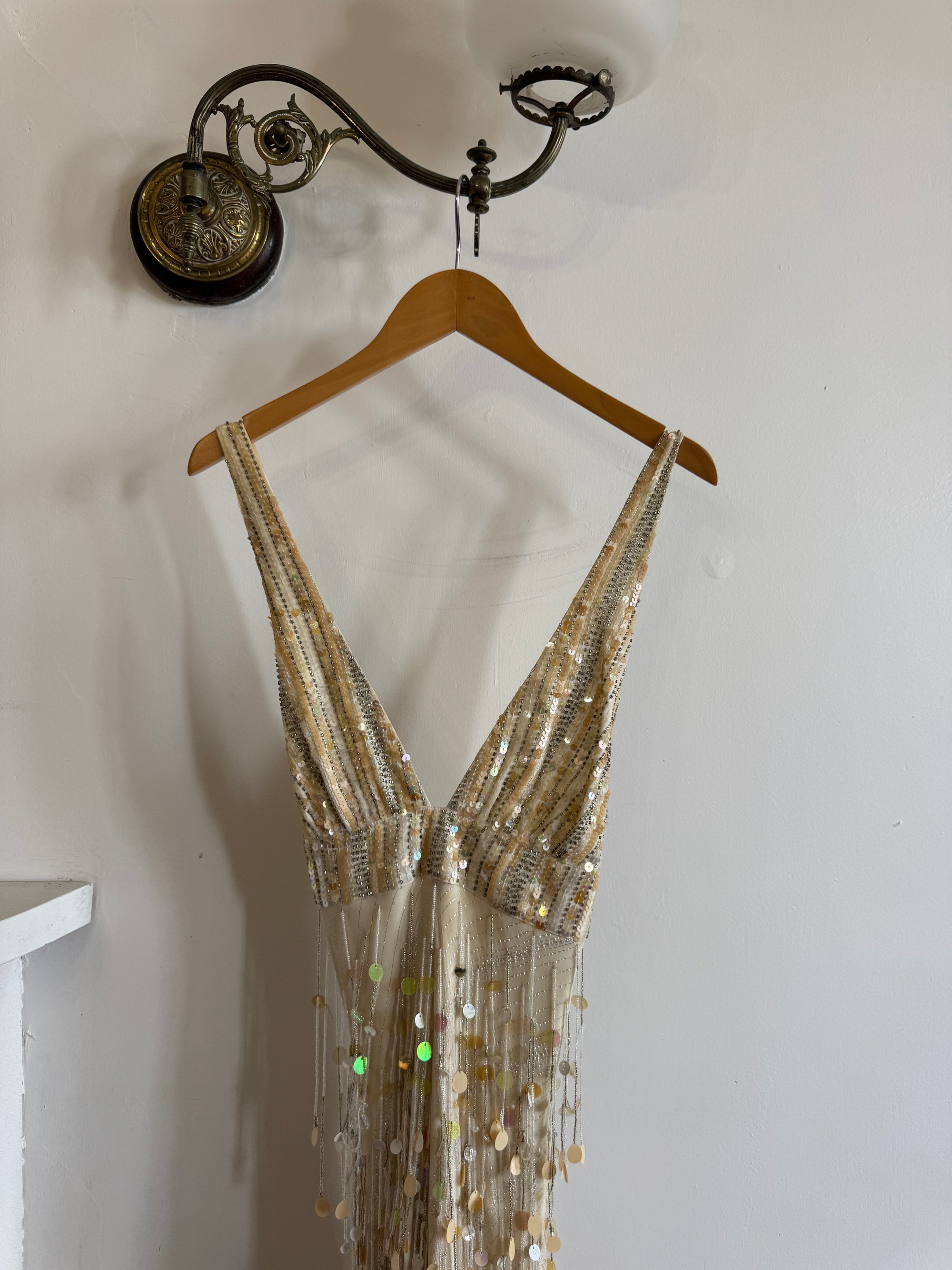 Vintage Y2K Pure Silk Sequin Tassel Disco Dress