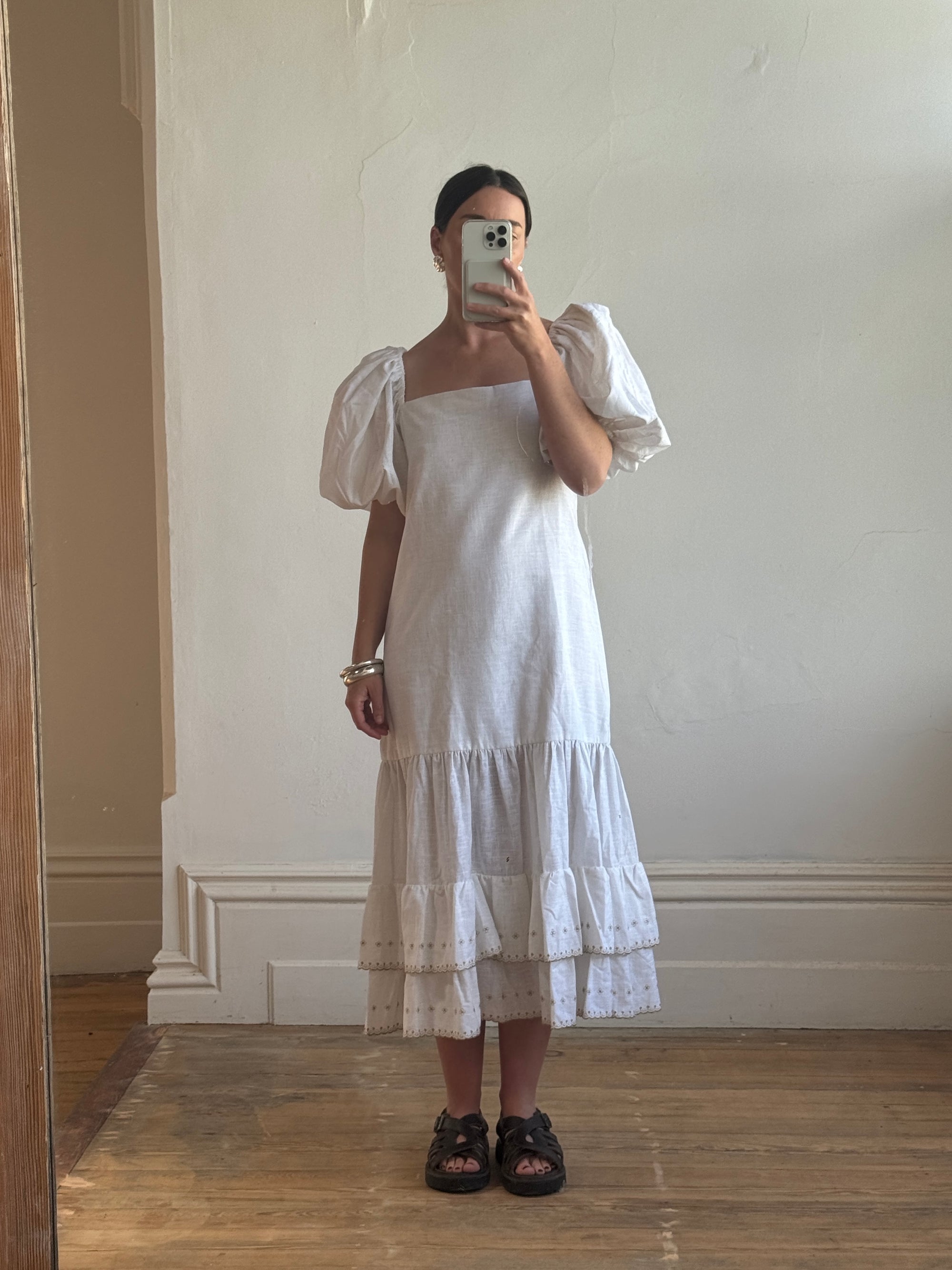 Vintage 80s Linen Drop Waist Sundress Ivory