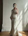 Vintage 90s Italian Beaded Lace and Satin Wedding Gown