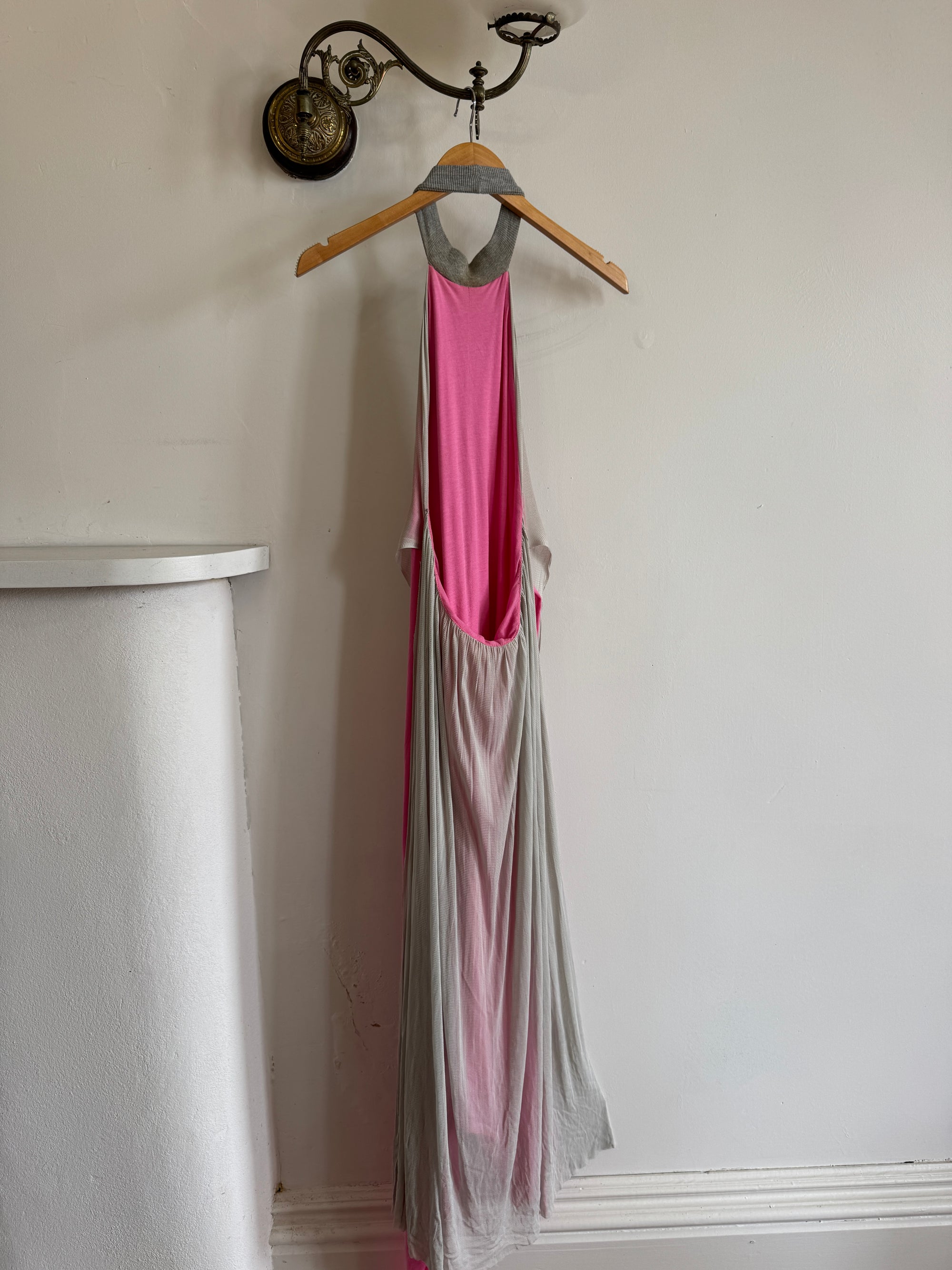 Vintage Y2K Mesh Silk Halter Dress Hot Pink