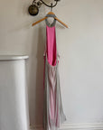 Vintage Y2K Mesh Silk Halter Dress Hot Pink