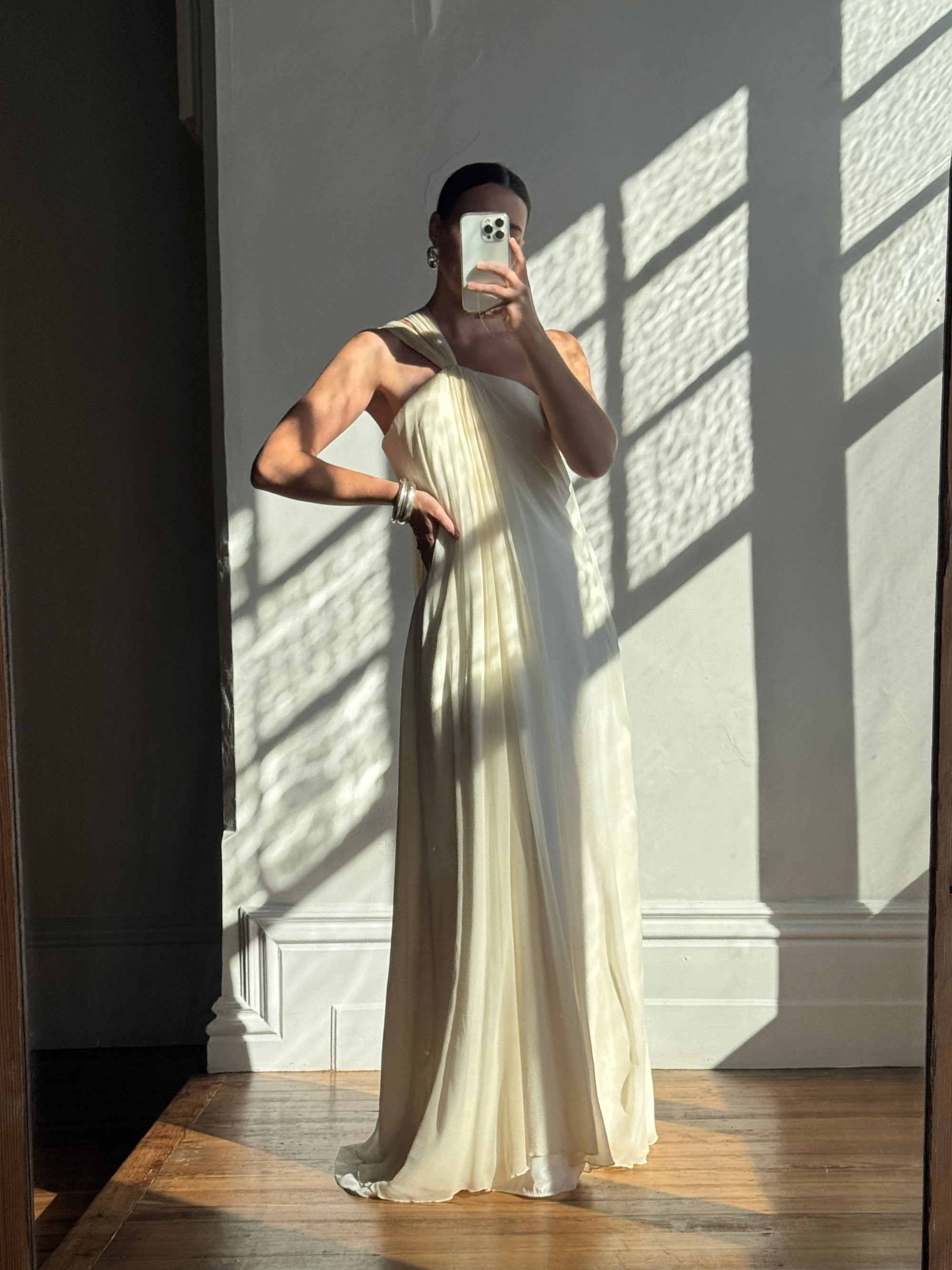 Vintage Y2K Pure Silk Chiffon Grecian Gown