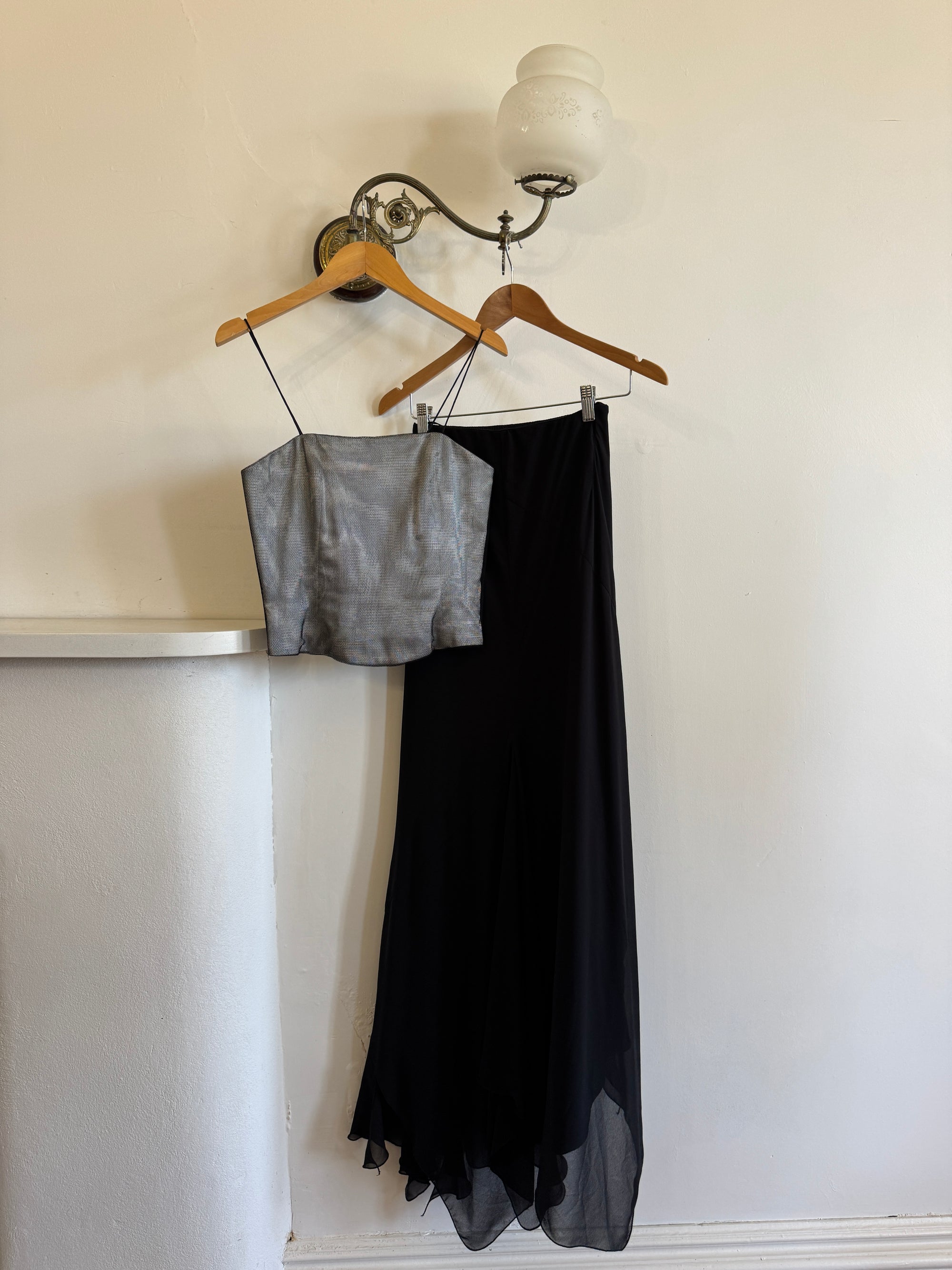 Vintage 90s Mesh Crop and Fairy Skirt Set Noir