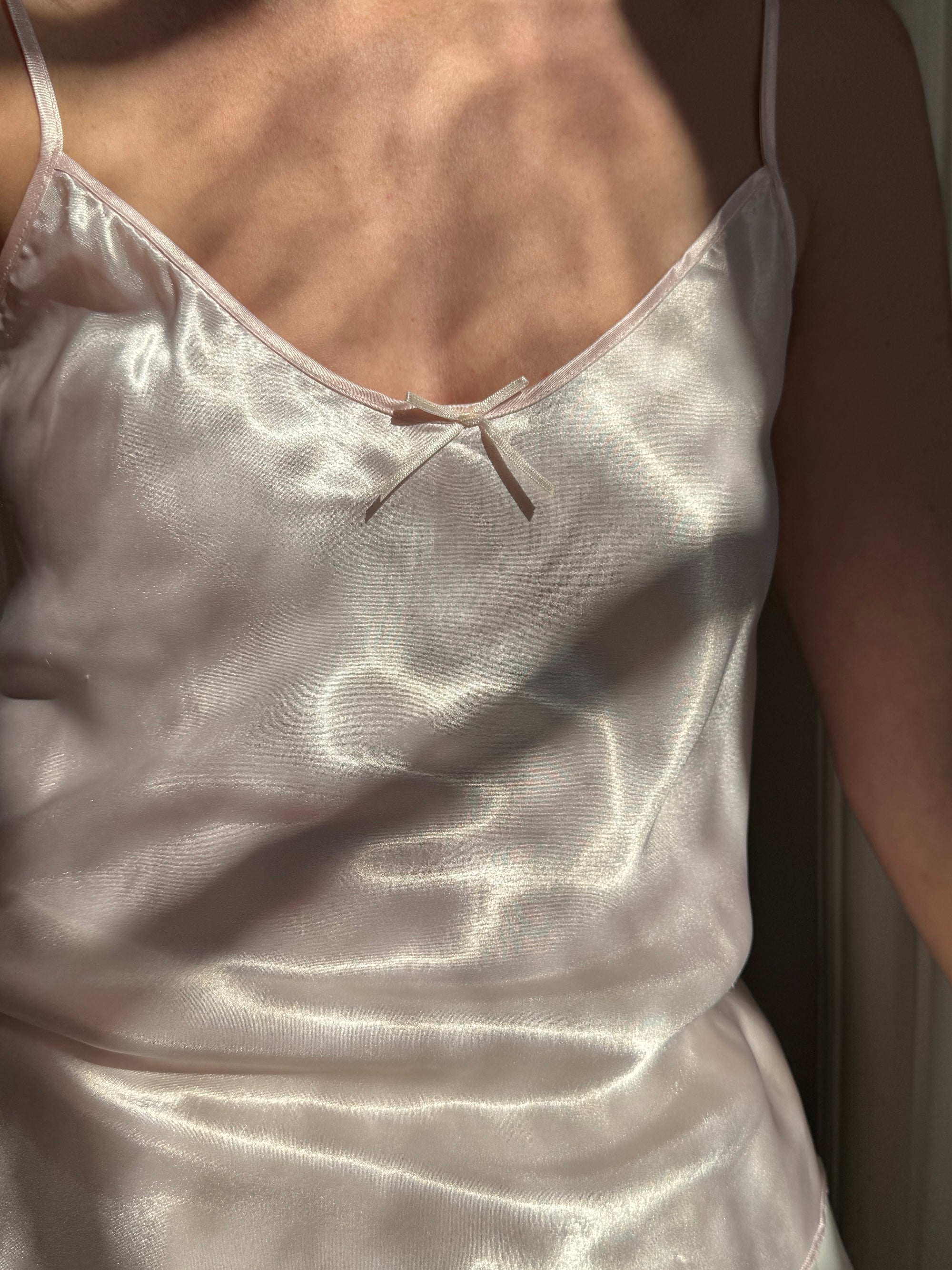 Vintage Satin Baby Pink Cami With Bow