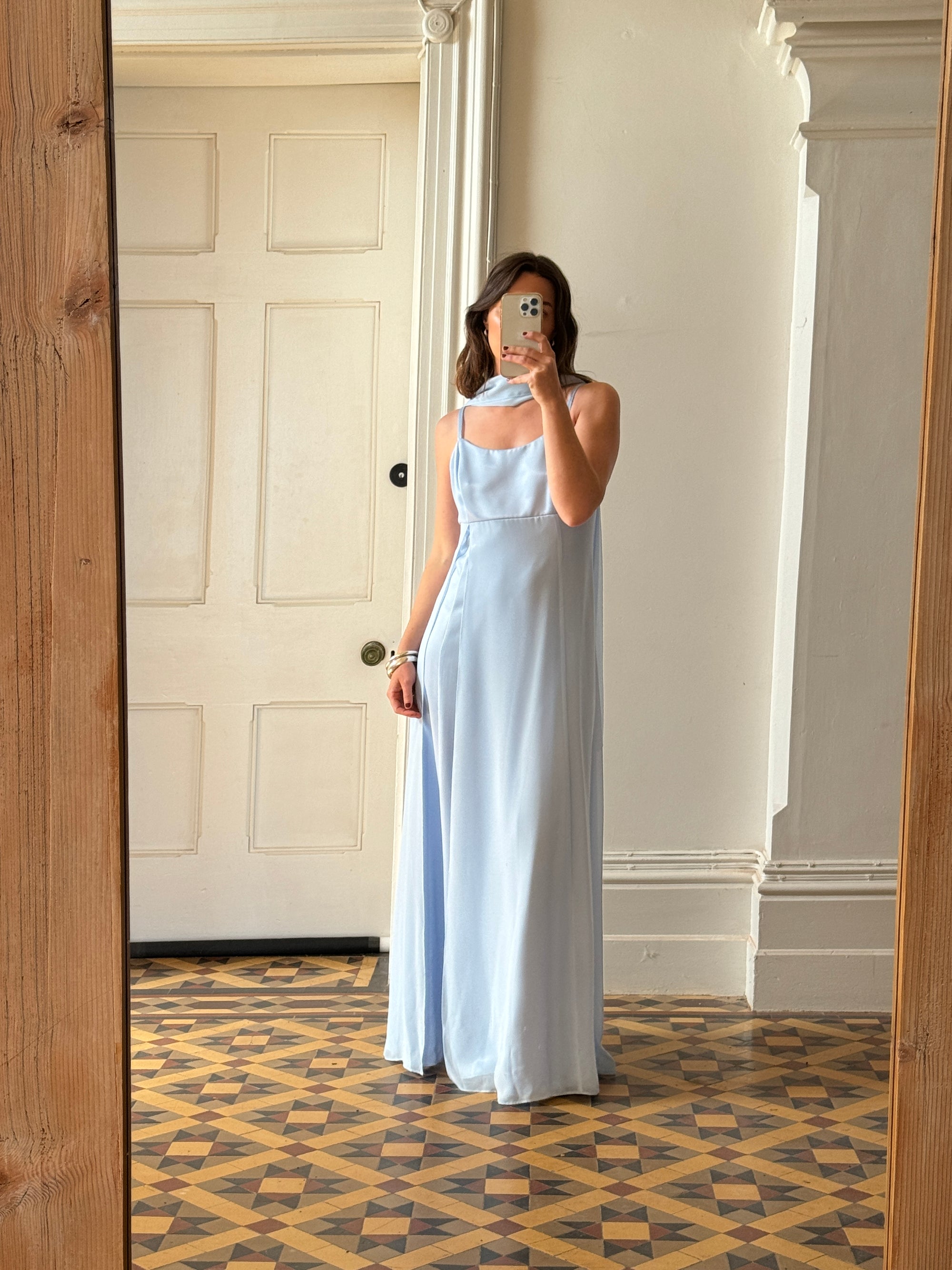 Vintage 90s Sky Blue Strappy Slip Dress with Neck Scarf Call Me The Breeze Vintage 90s Sky Blue Strappy Slip Dress with Neck Scarf Call Me The Breeze