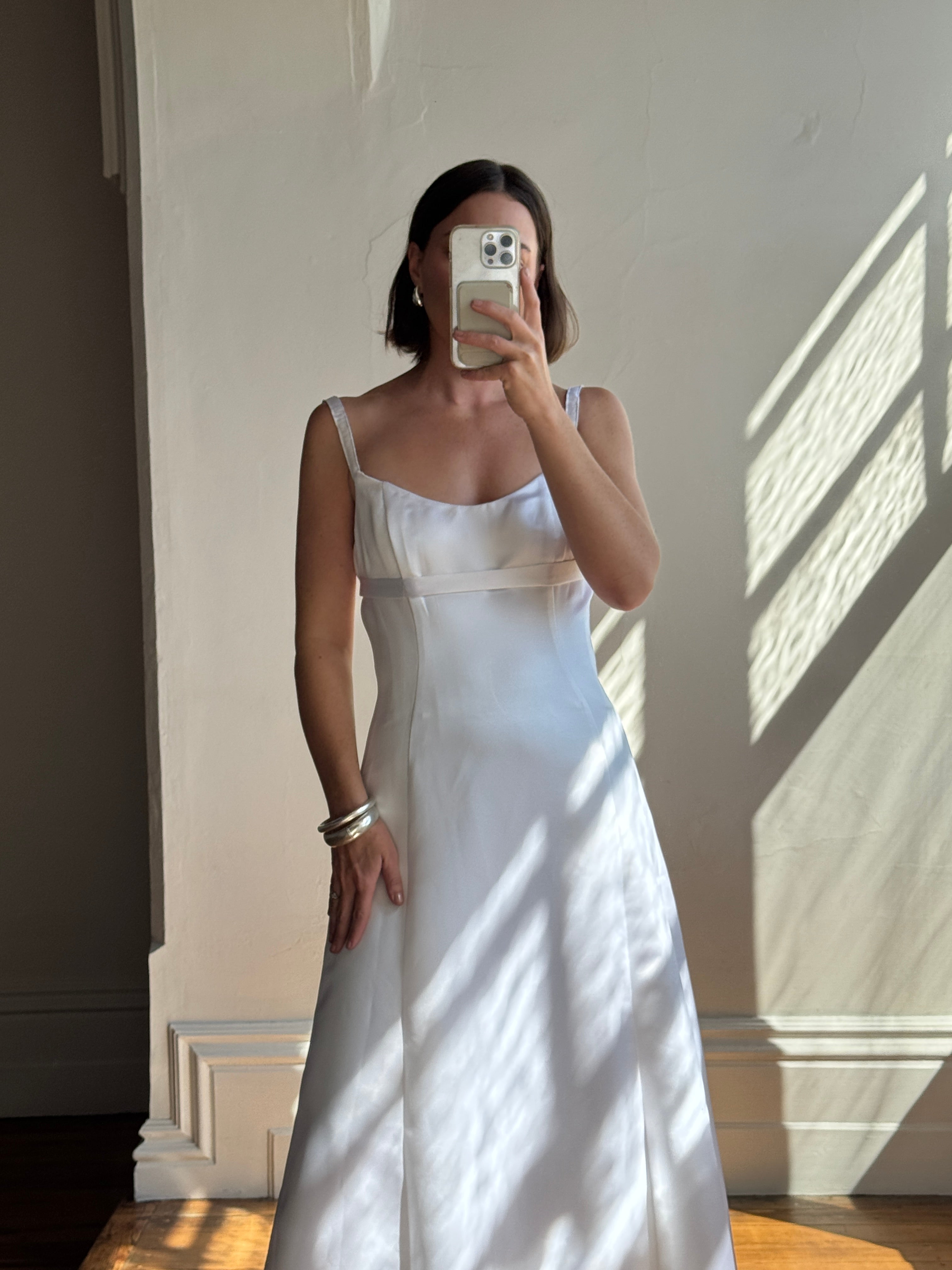 Vintage 90s Satin Empire Slip Wedding Dress With Tie