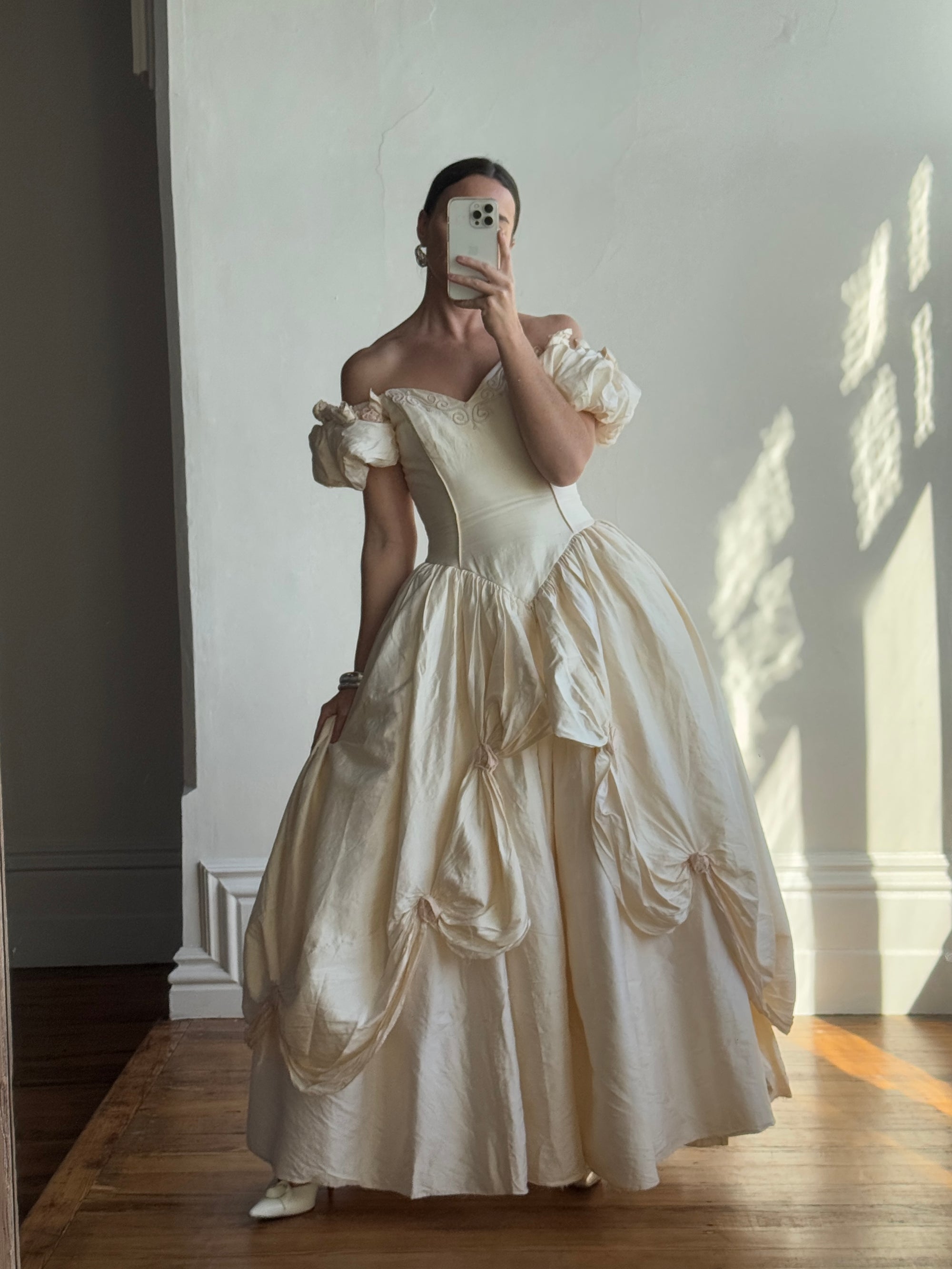 Vintage 90s Pure Silk Renaissance Basque Waist Wedding Gown