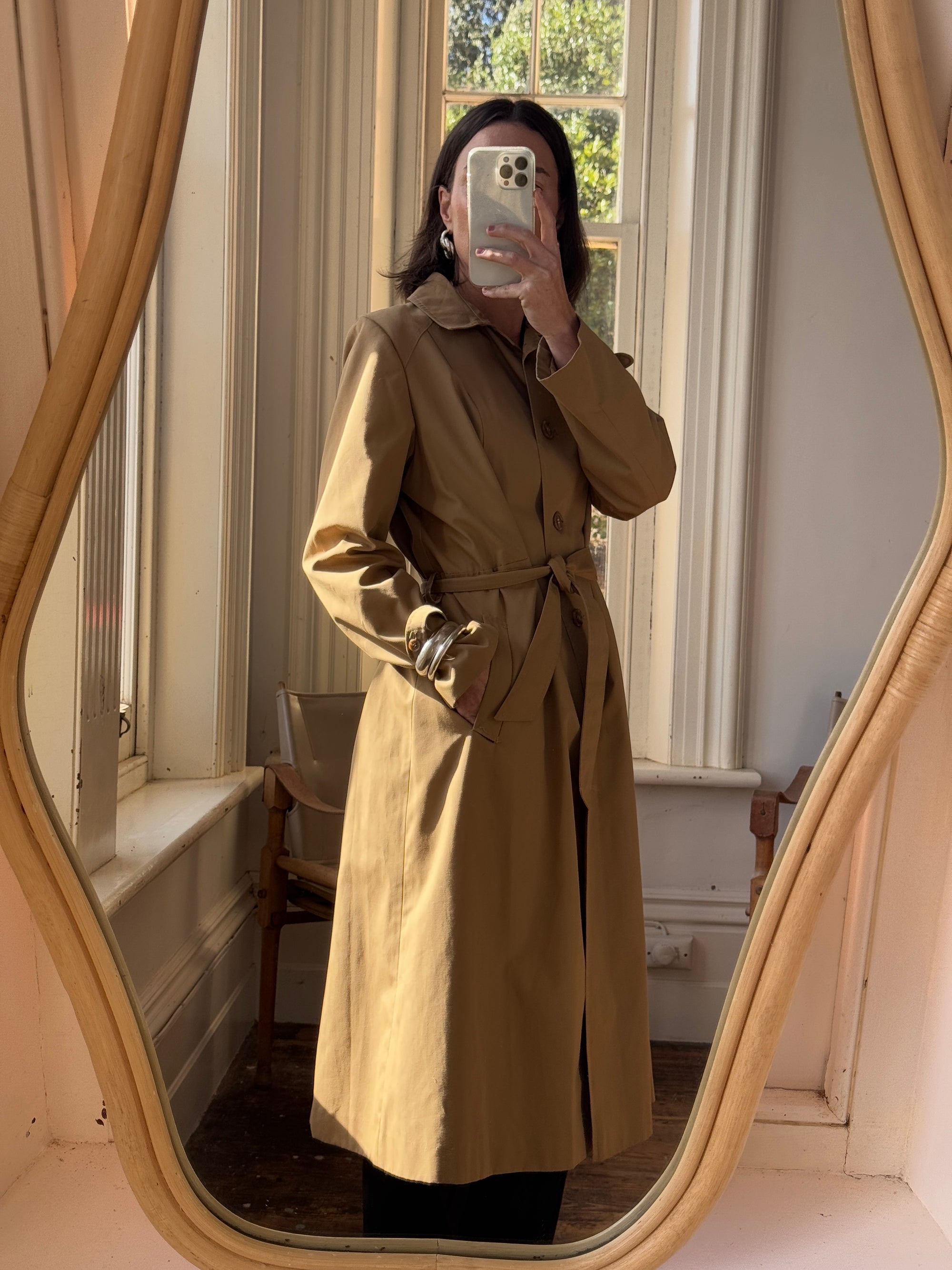 Vintage 70s Caramel Tailored Trench Coat