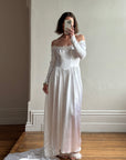 Vintage 50s Liquid Satin Scoop Applique Wedding Gown