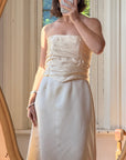 Vintage 90s Ruched Satin Two Piece Bridal Set Champagne
