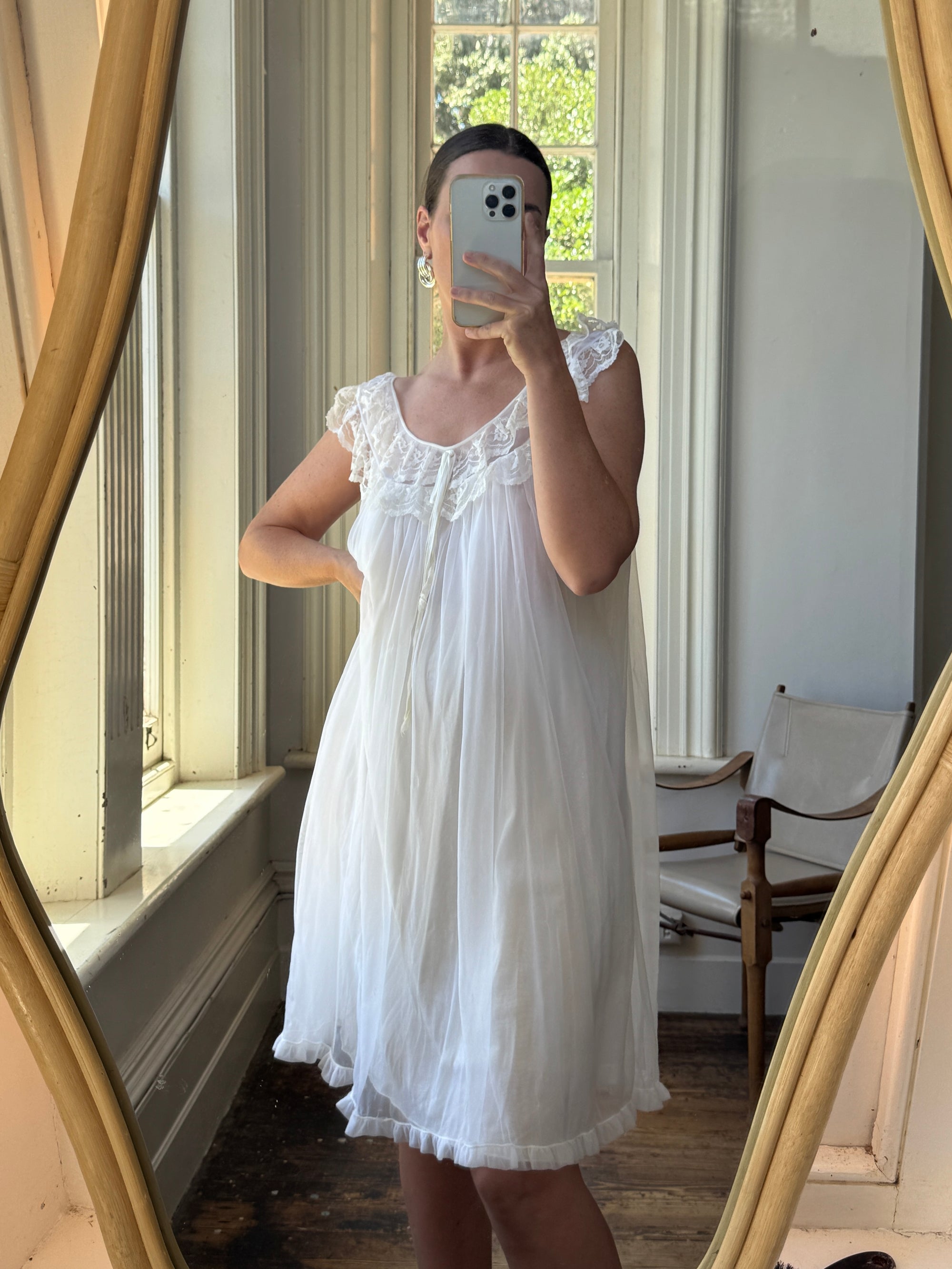 Vintage 50s Wedding Morning Ruffle Slip Ivory