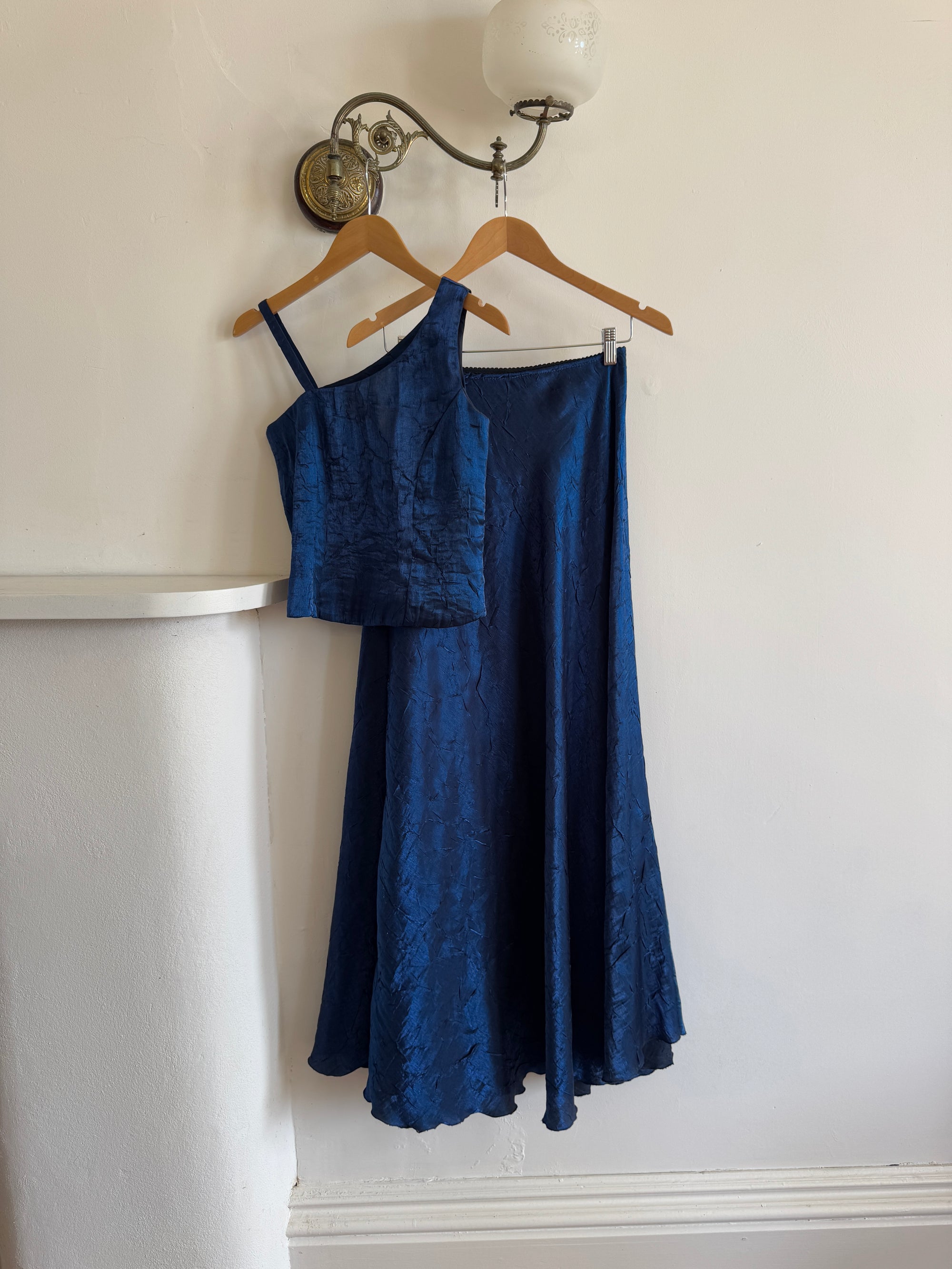 Vintage 90s Midnight Blue Crinkle Two Piece Set