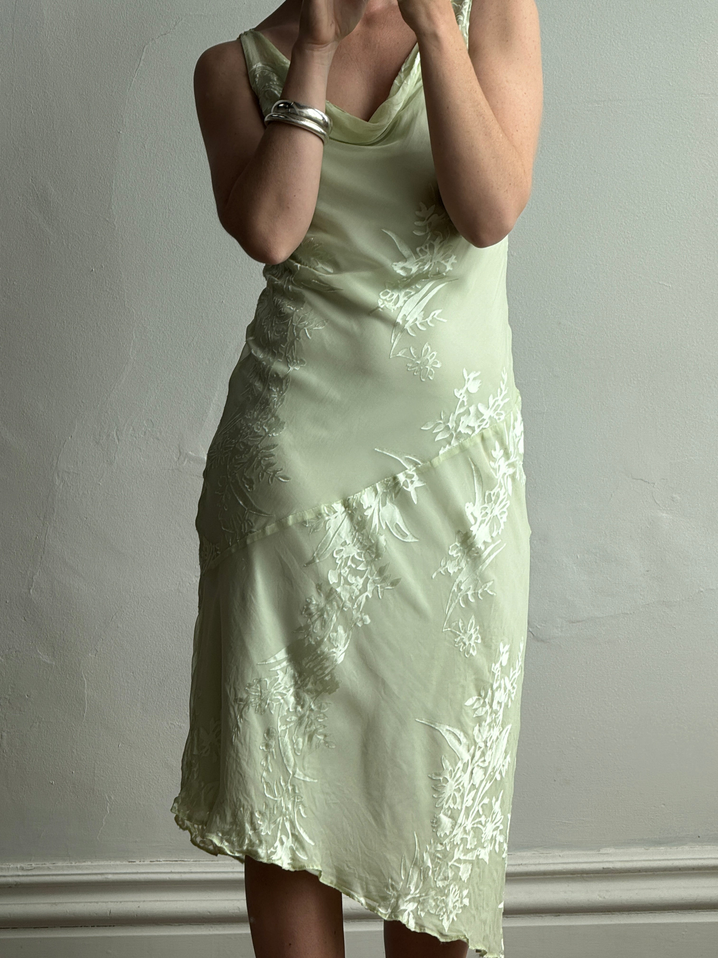 Vintage 90s Pure Silk Bias Cut Dress Apple