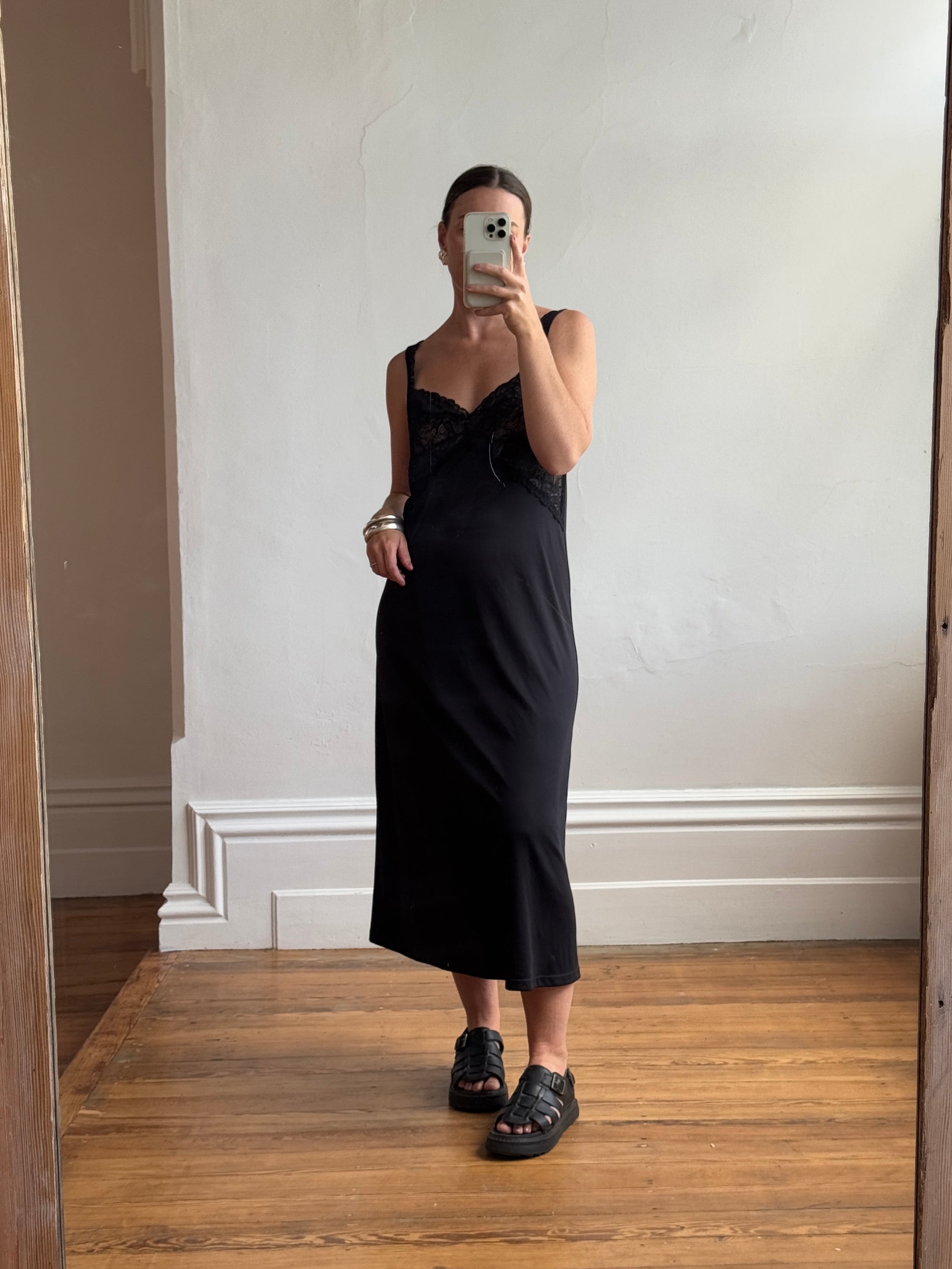 Vintage 80s Black Jersey Lace Slip Midi Call Me The Breeze Vintage 80s Black Jersey Lace Slip Midi Call Me The Breeze
