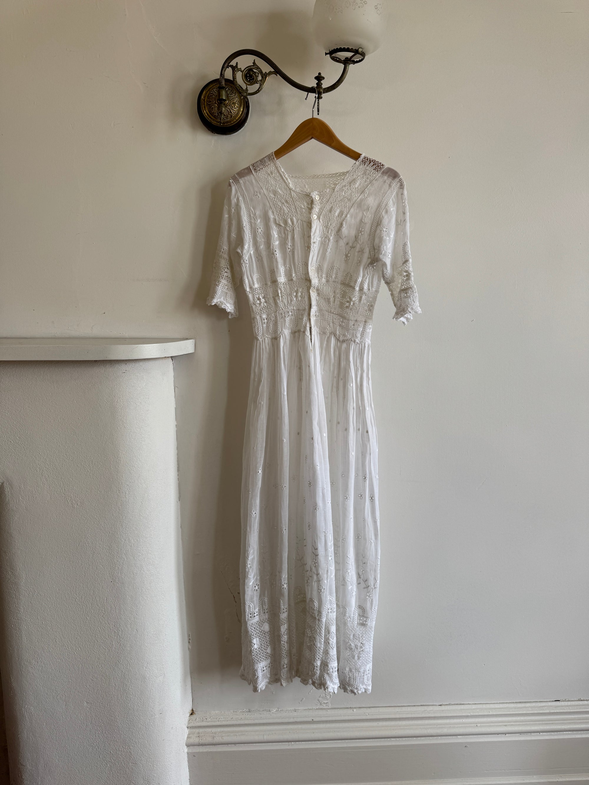 Antique Edwardian Lace Tea Soiree Dress Short Sleeve
