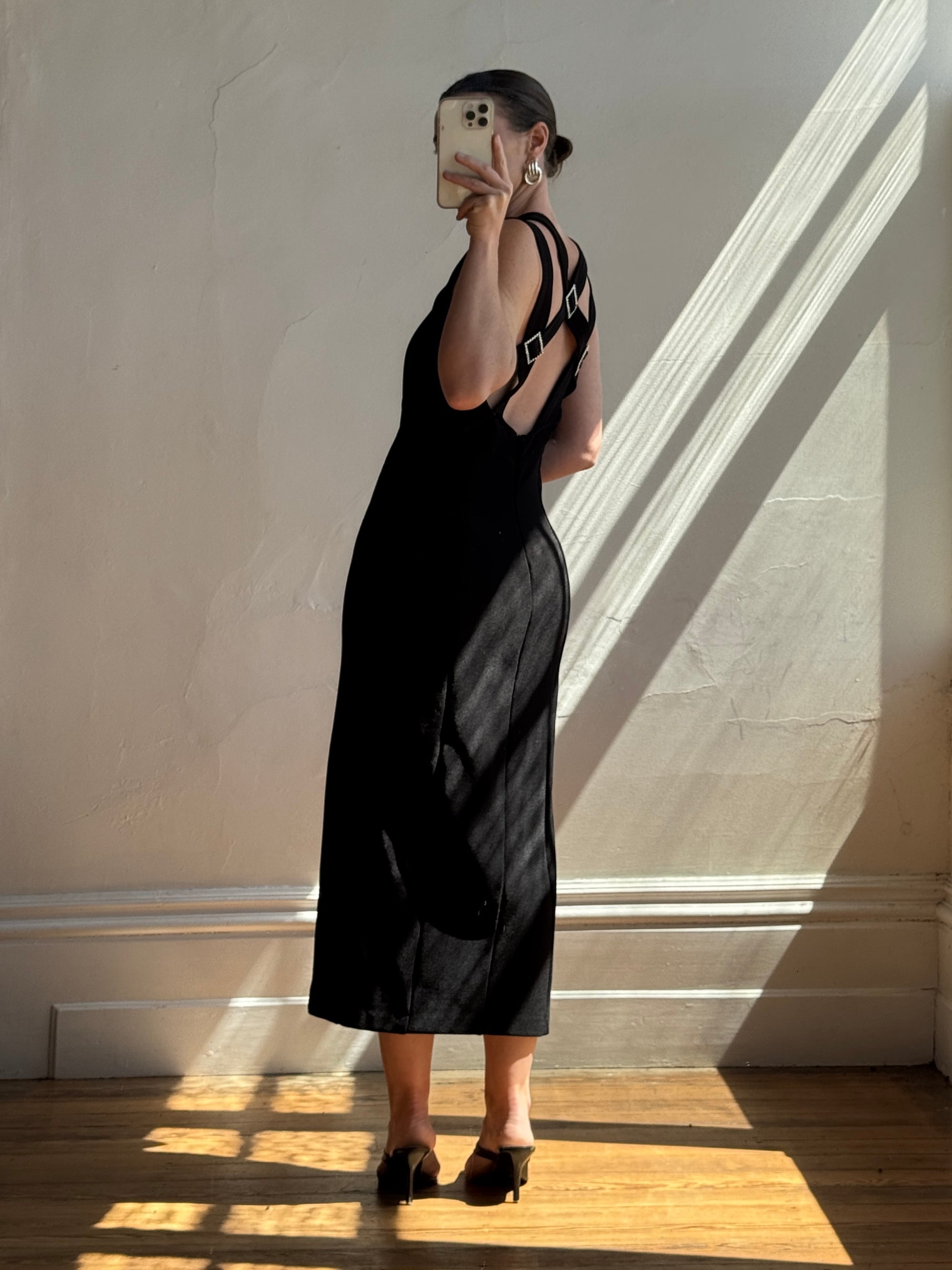 Vintage 90s Bodycon Midi Harness Straps With Rhinestone Buckles