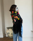 Vintage Embroidered Large Spanish Flamenco Scarf Noir