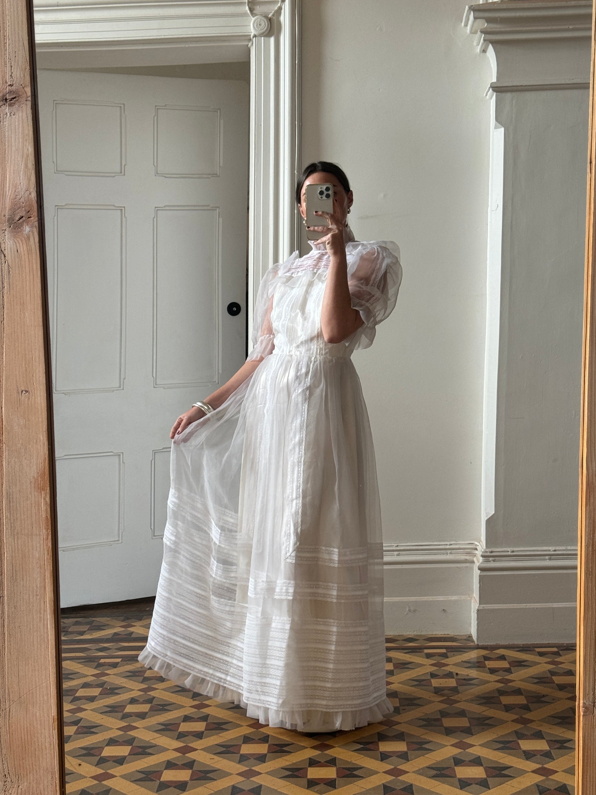 Vintage 70s Prairie Flutter Wedding Dress