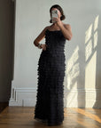 Vintage 90s Pure Silk Tiered Ruffle Dress Navy