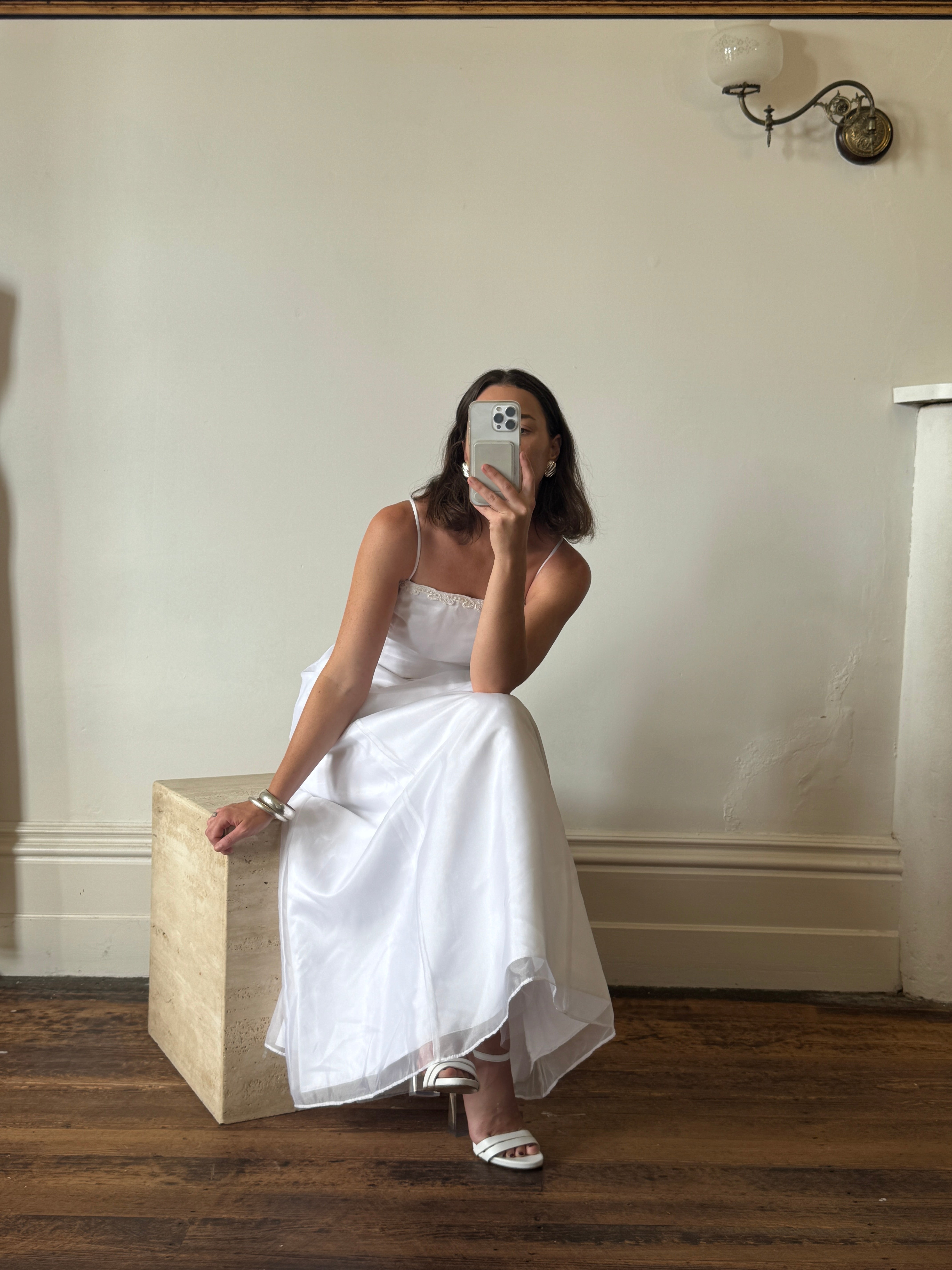 Vintage 90s Square Cut Lace Up Slip Wedding Dress