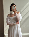 Vintage 70s Australian Made Off Lace Frill Wedding Gown