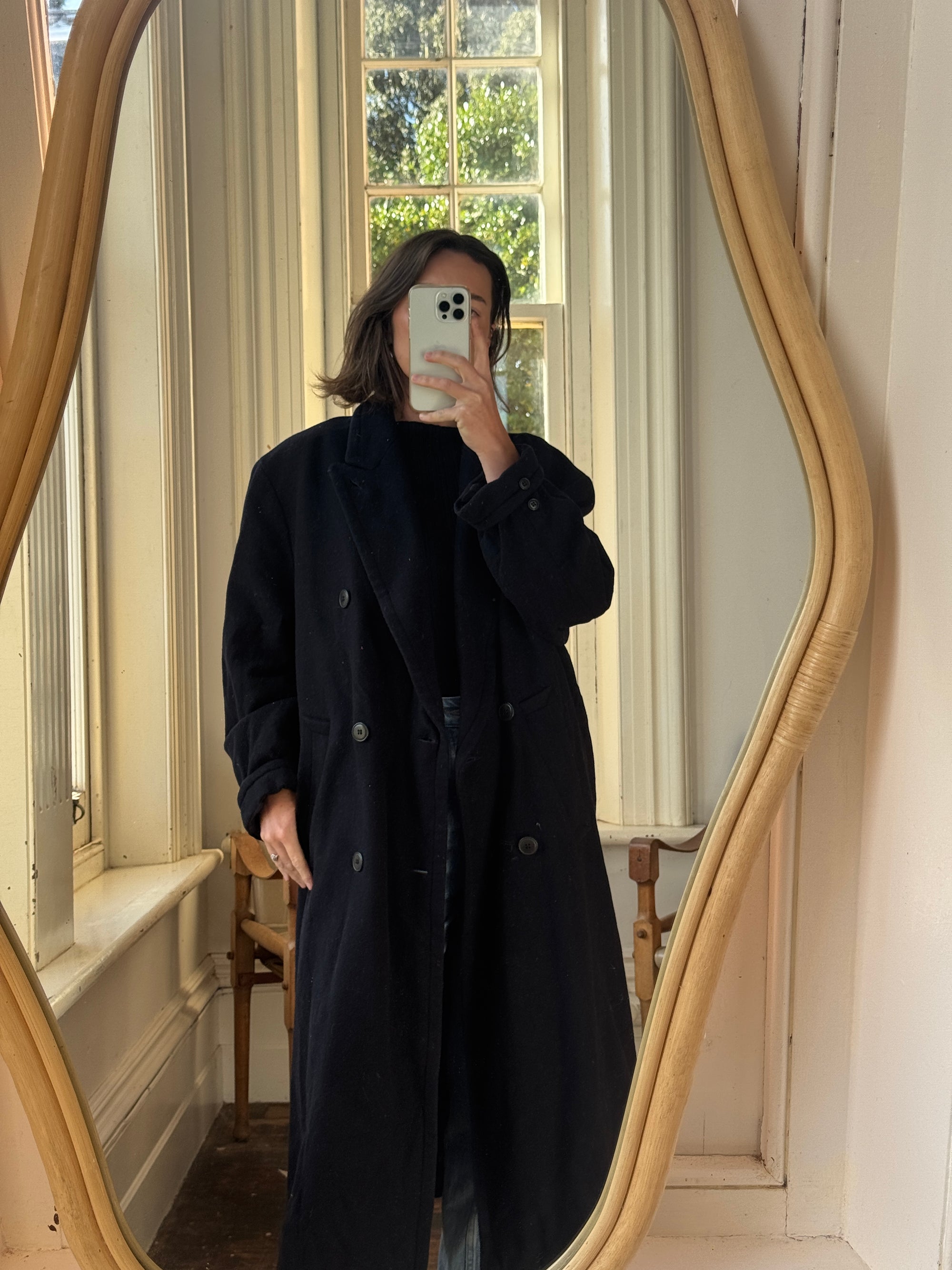 Vintage Australian Made Wool and Cashmere Oversized Coat Noir
