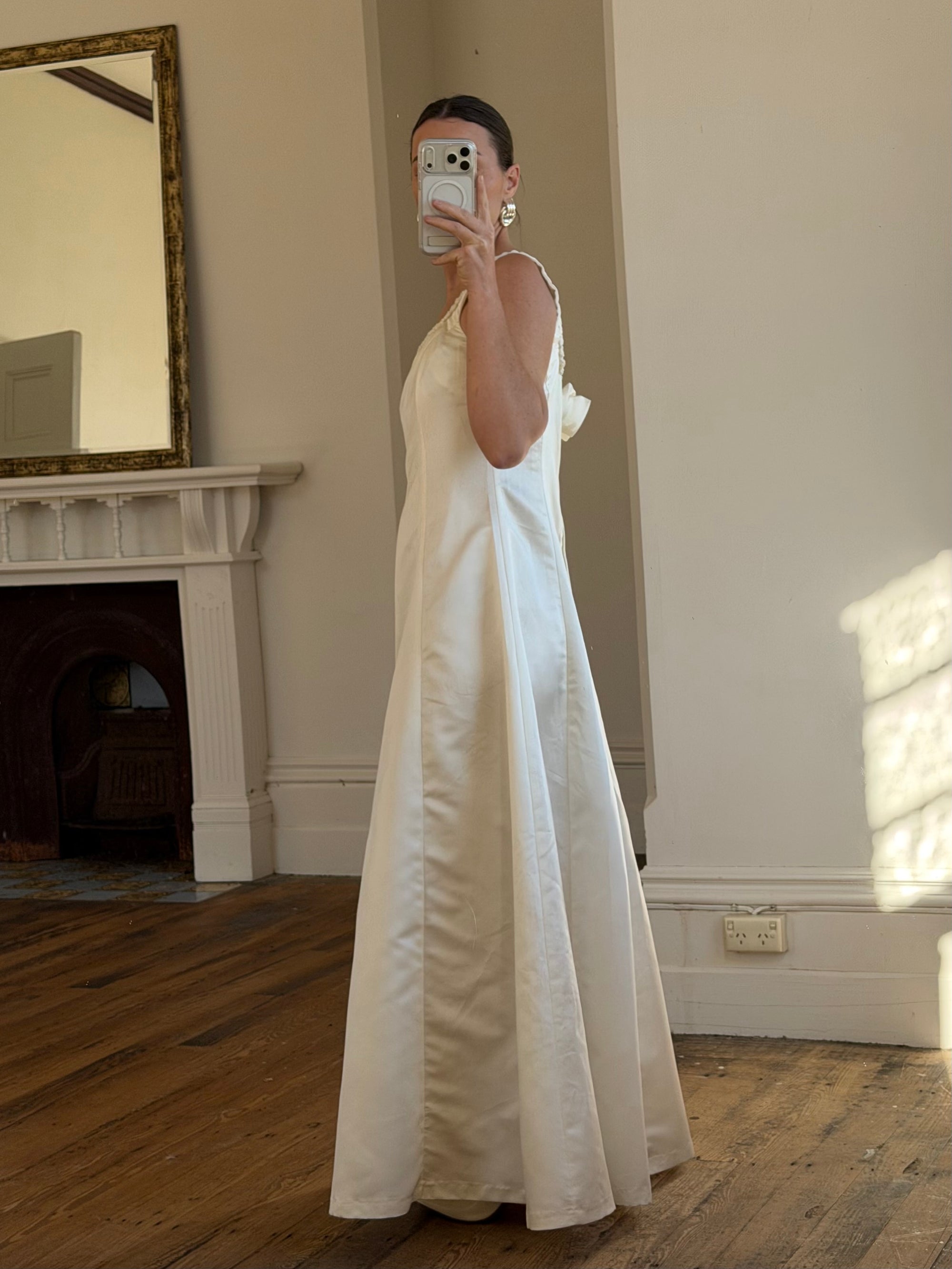 Vintage 90s Satin Rope Embroidered Slip Wedding Dress