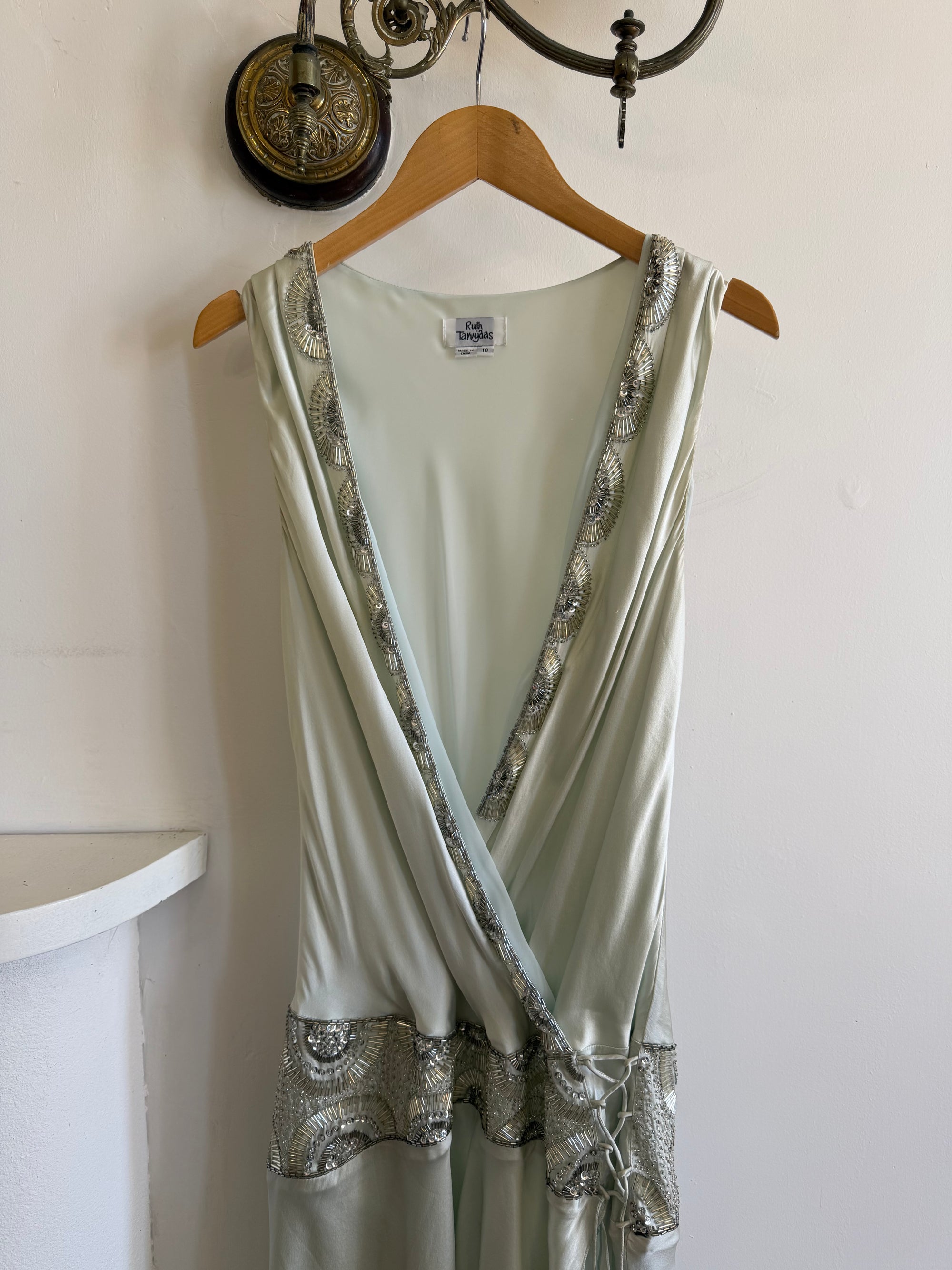 Vintage Y2K Pure Silk Drop Waist Beaded Mini Ice