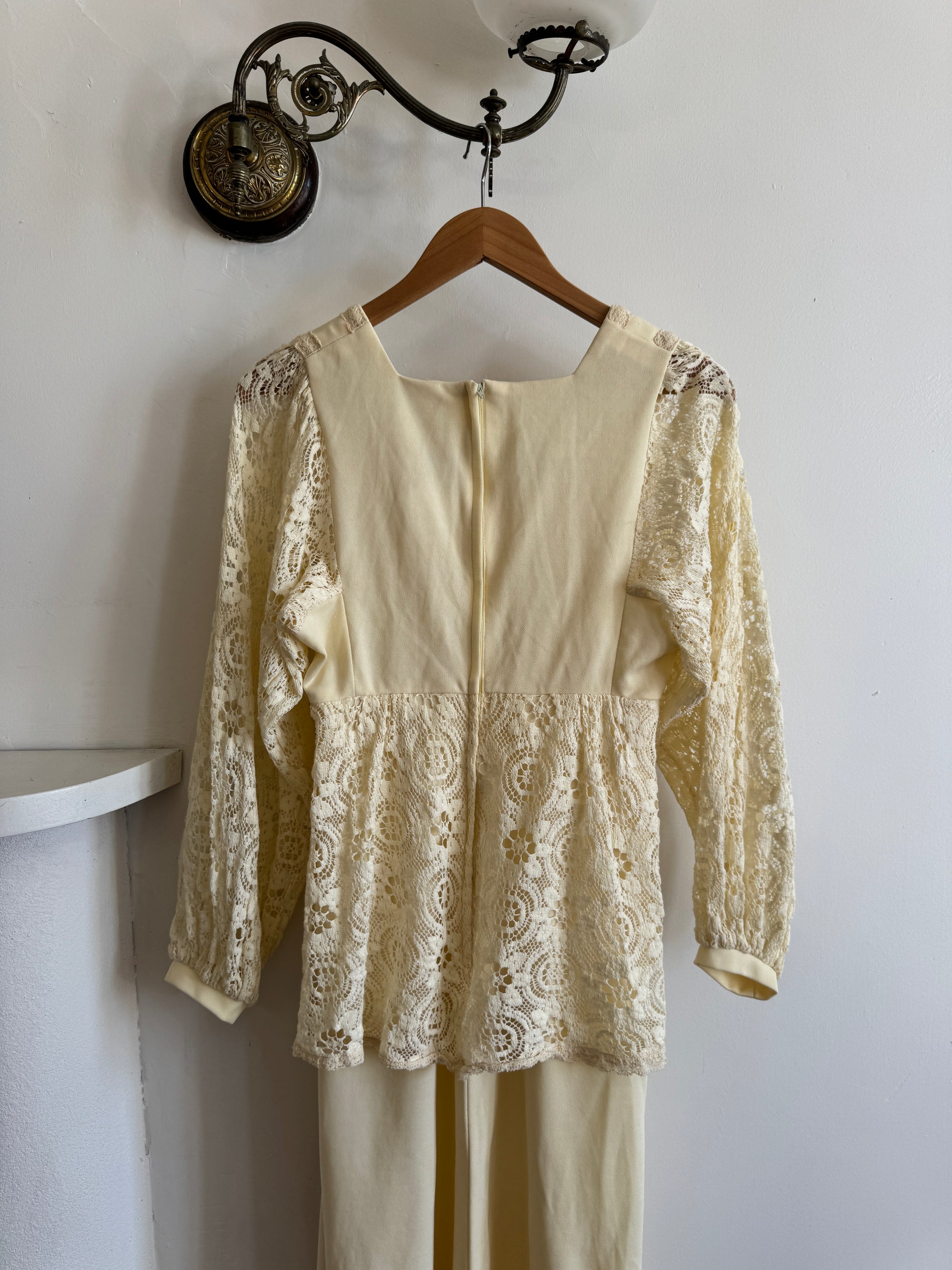 Vintage 70s Tiered Lace Tunic Wedding Dress Creme