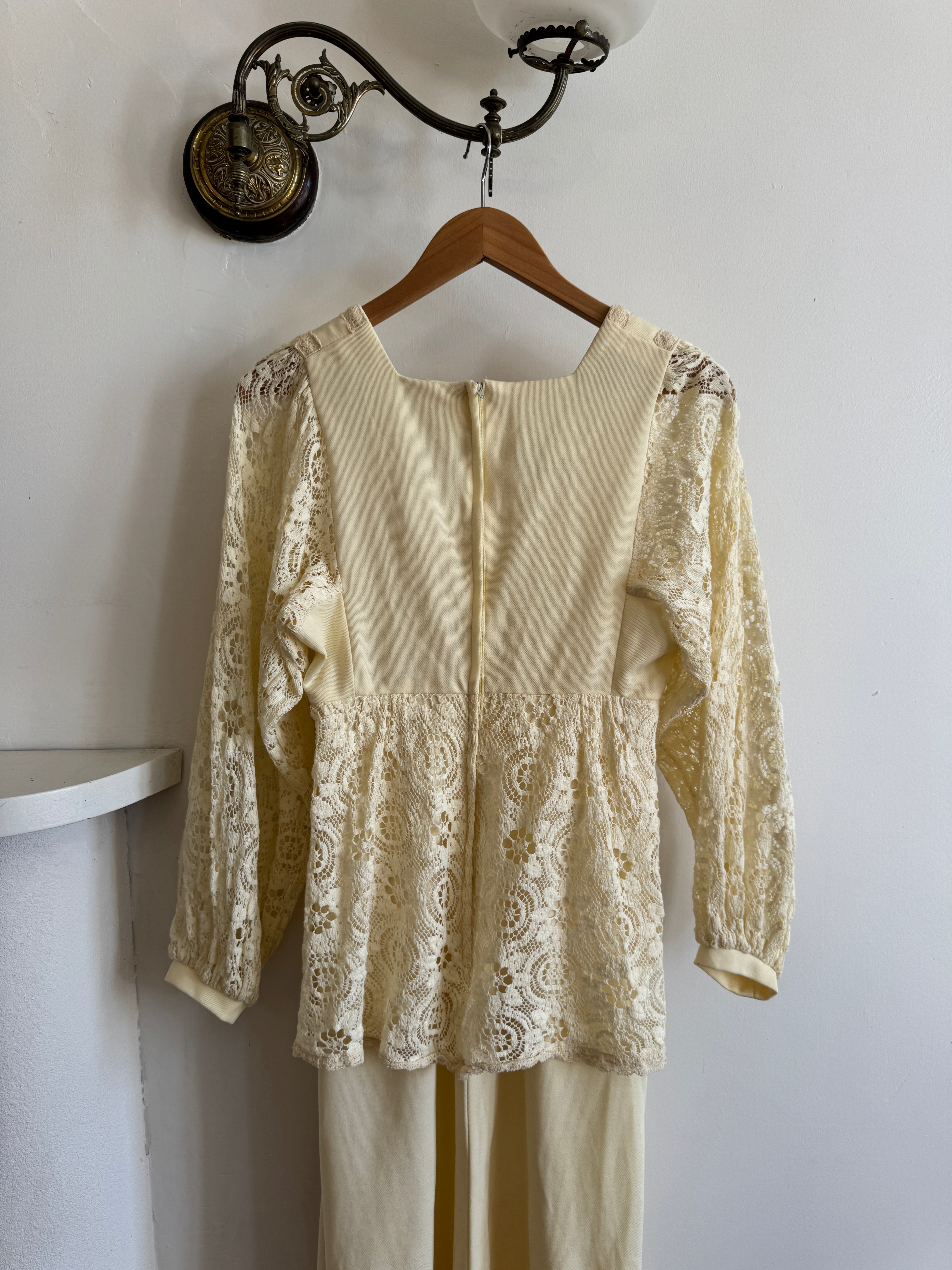 Vintage 70s Tiered Lace Tunic Wedding Dress Creme