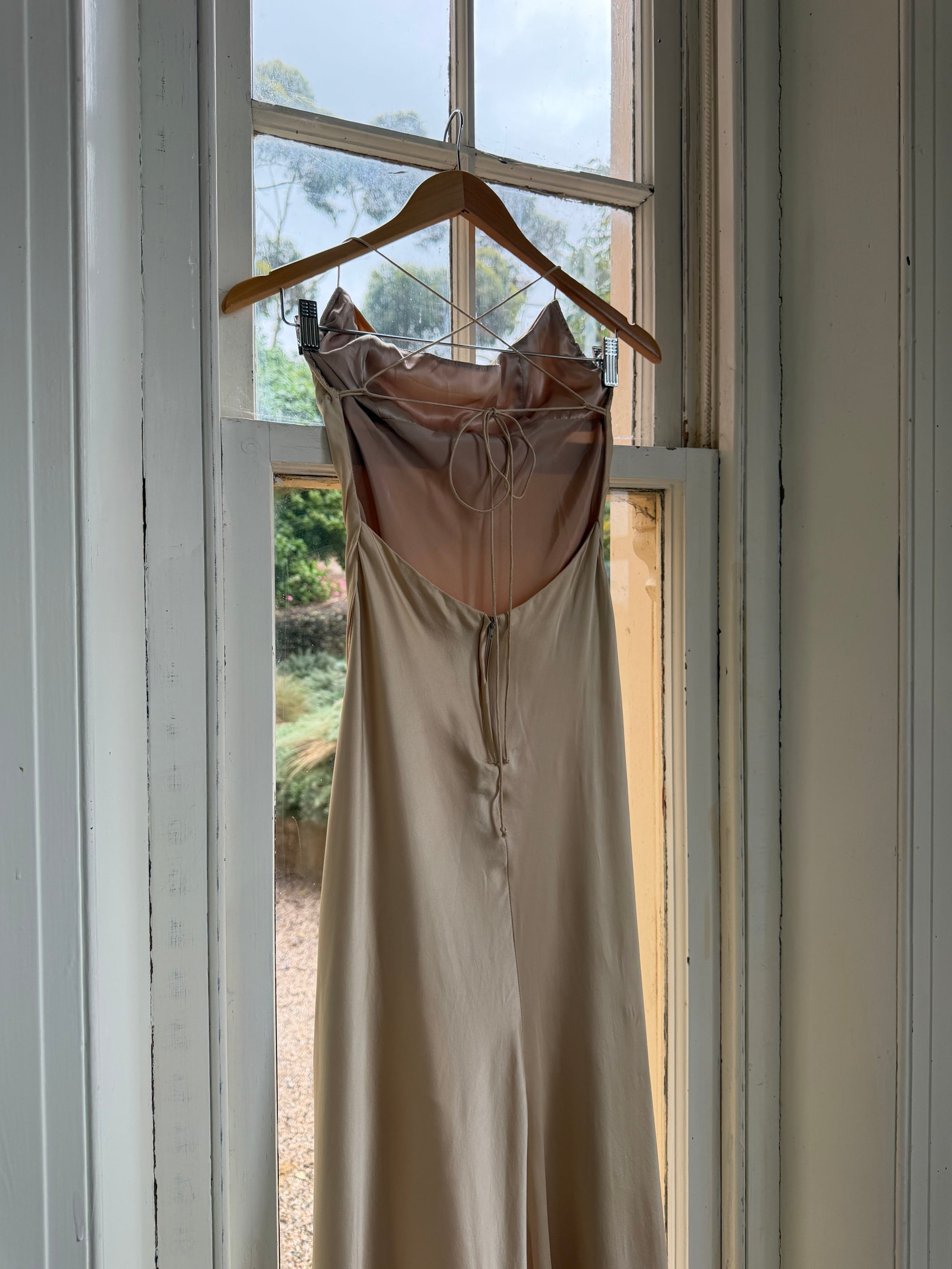 Vintage 90s Pure Silk Bias Cut Split Gown Champagne