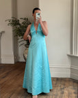 Vintage 90s A-Line Aqua Prom Dress with Rhinestones