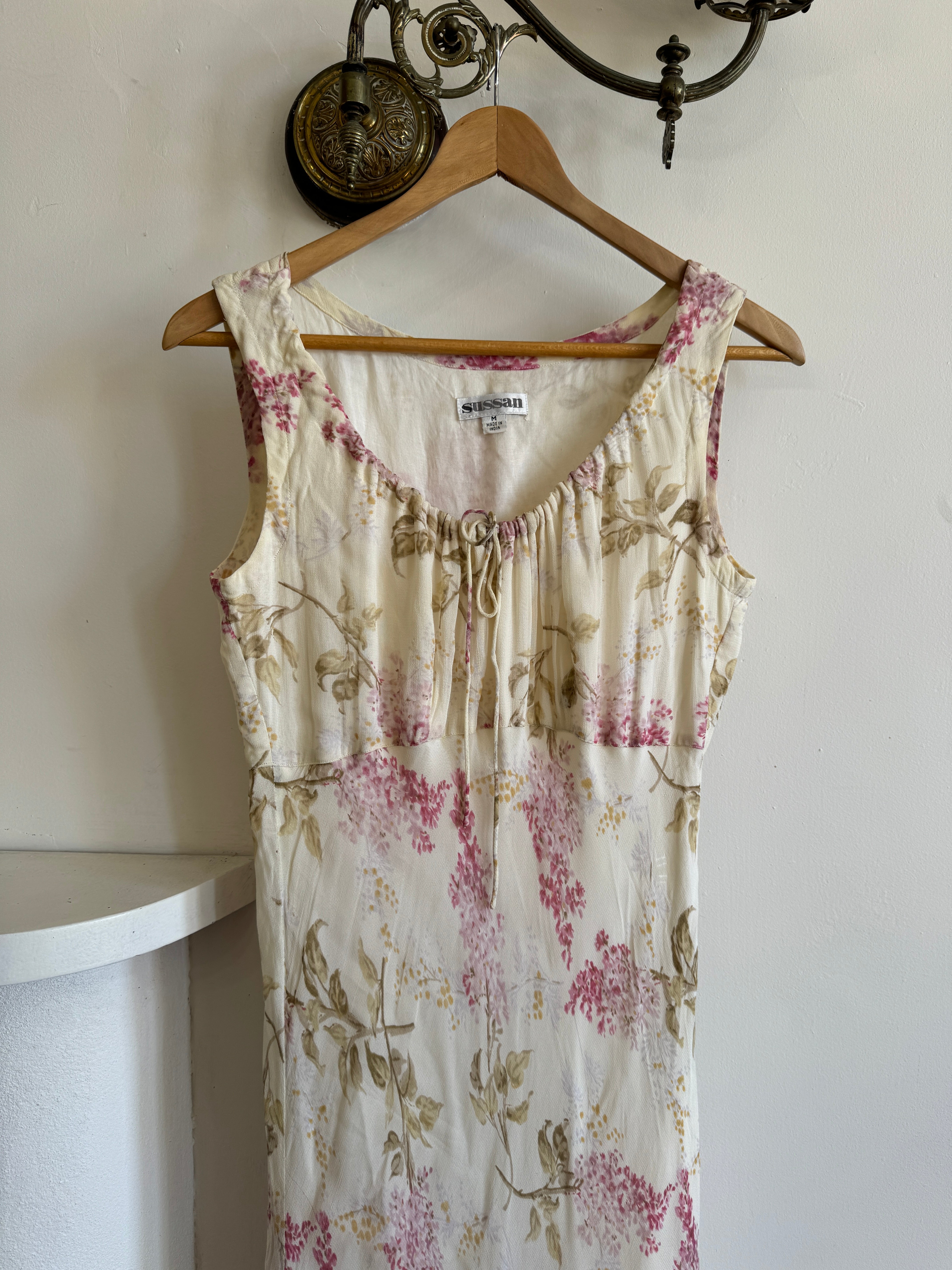 Vintage 90s Milkmaid Dress Creme Floral