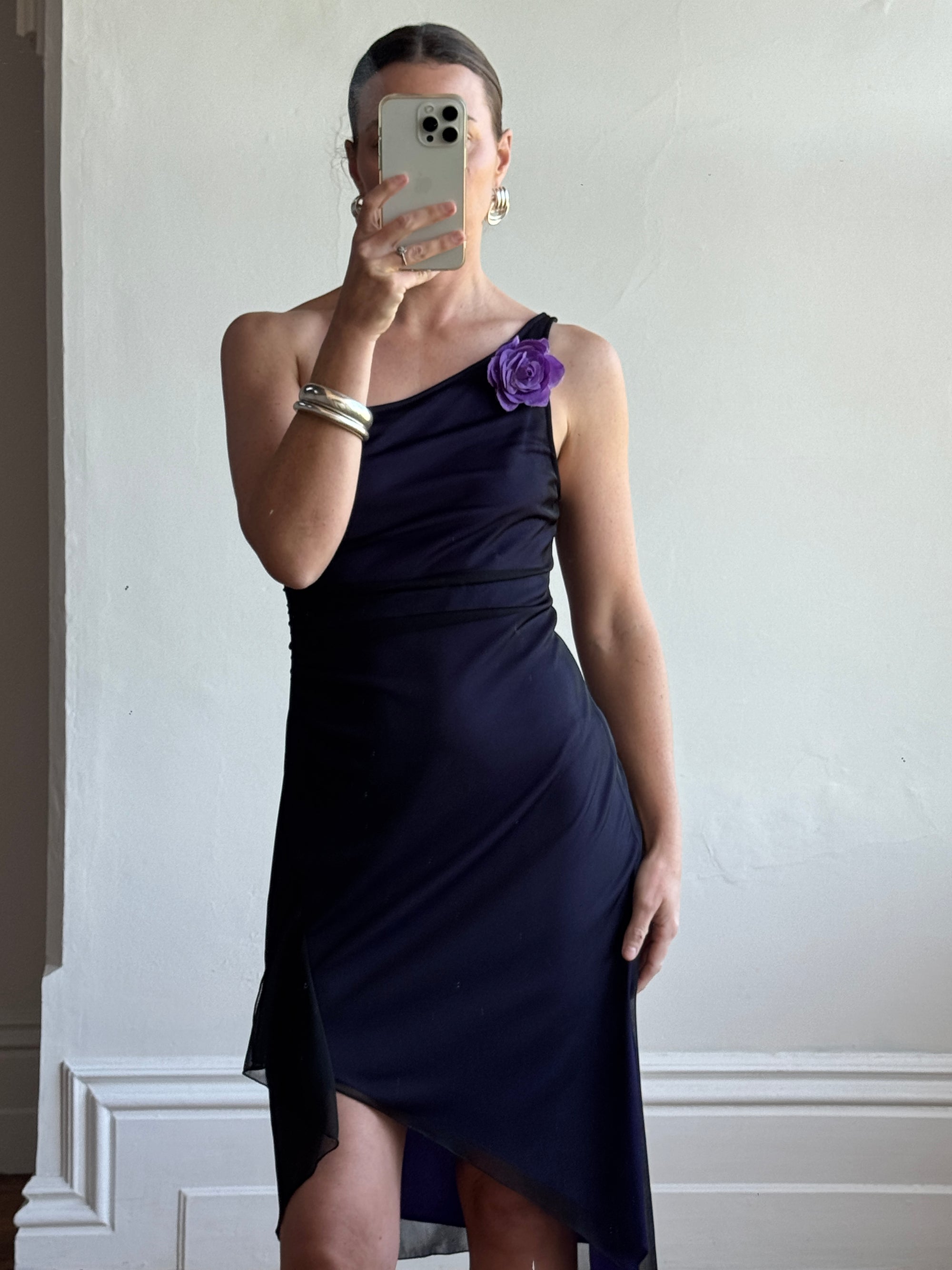 Vintage Y2K Party Dress with Flower Purple Noir