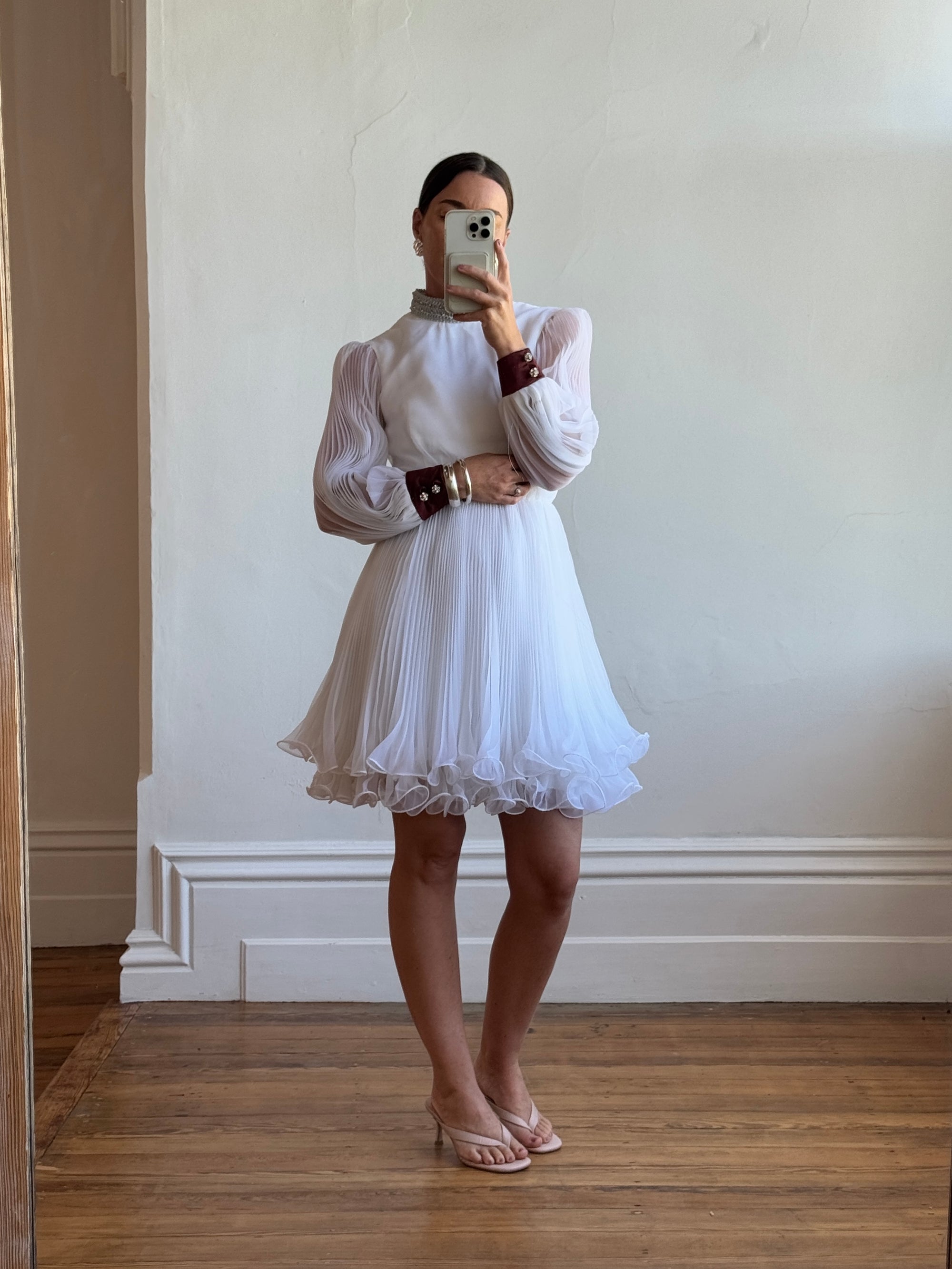 Vintage 70s Pleated Souffle Mini Dress White Call Me The Breeze Vintage 70s Pleated Souffle Mini Dress White Call Me The Breeze