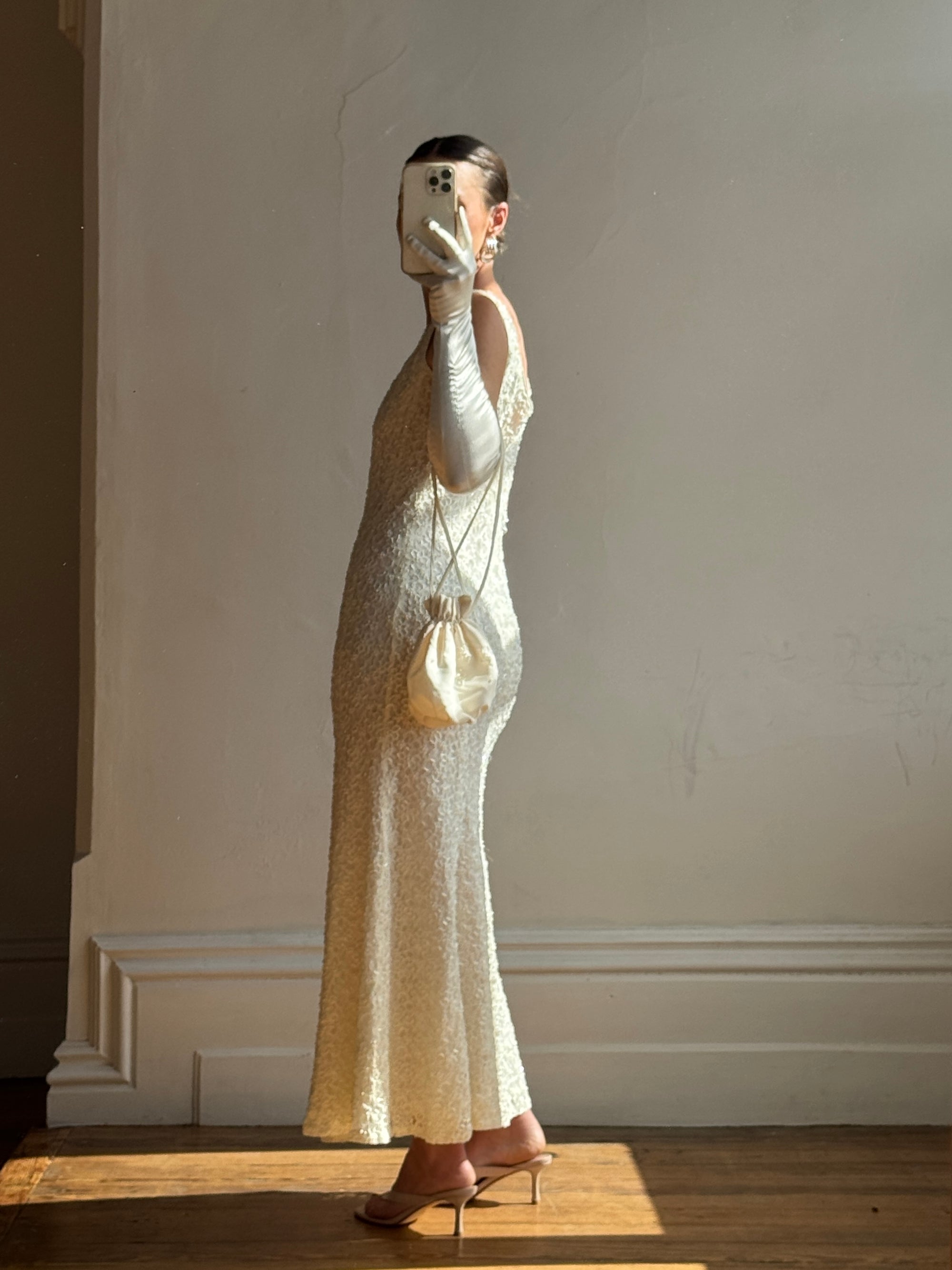 Vintage 90s Beaded Fluted Bridal Slip Set