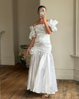 Vintage 80s Satin Drop Waist Wedding Gown