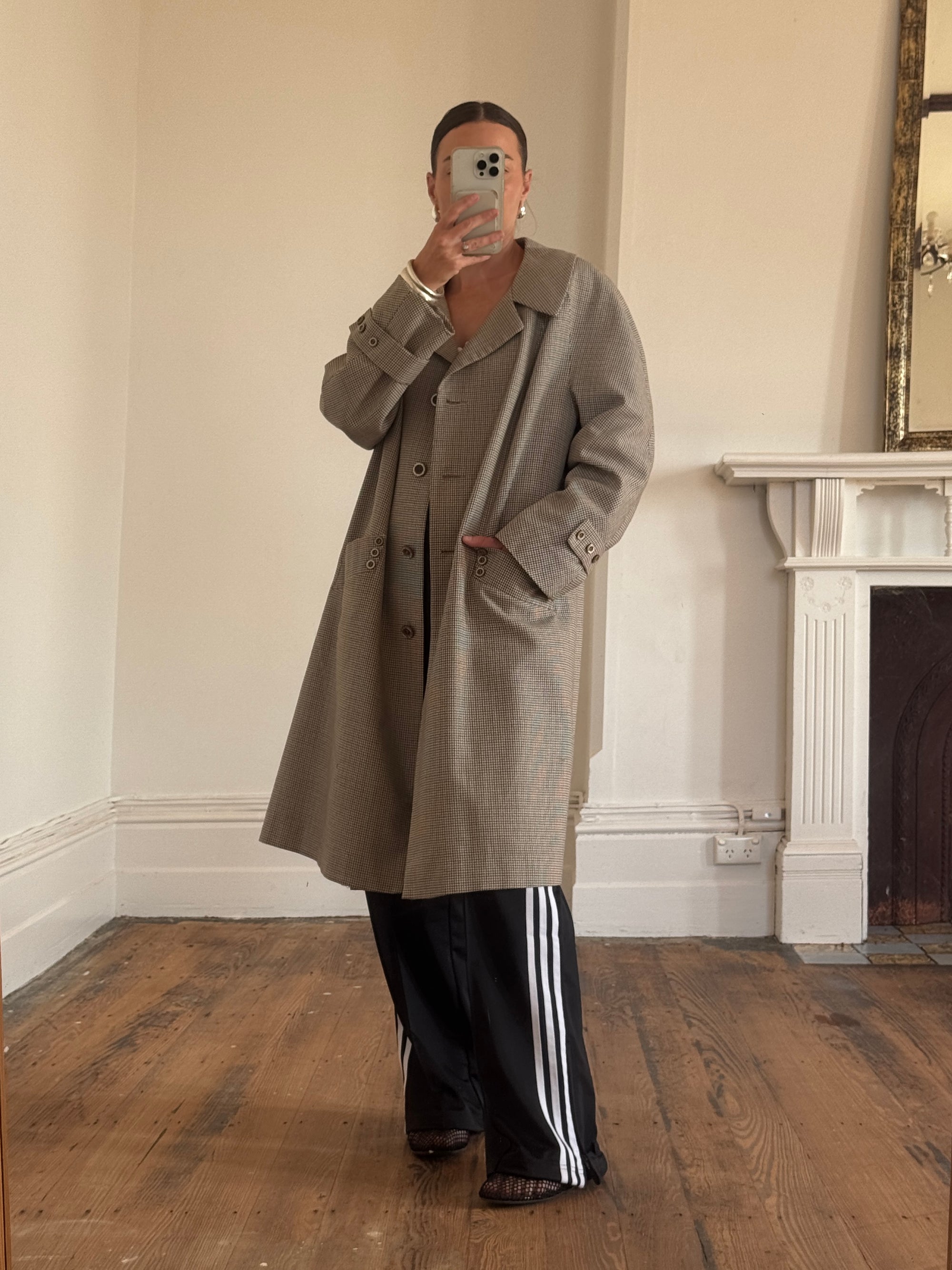 Vintage 60s Australian Made Herringbone Trench Latte