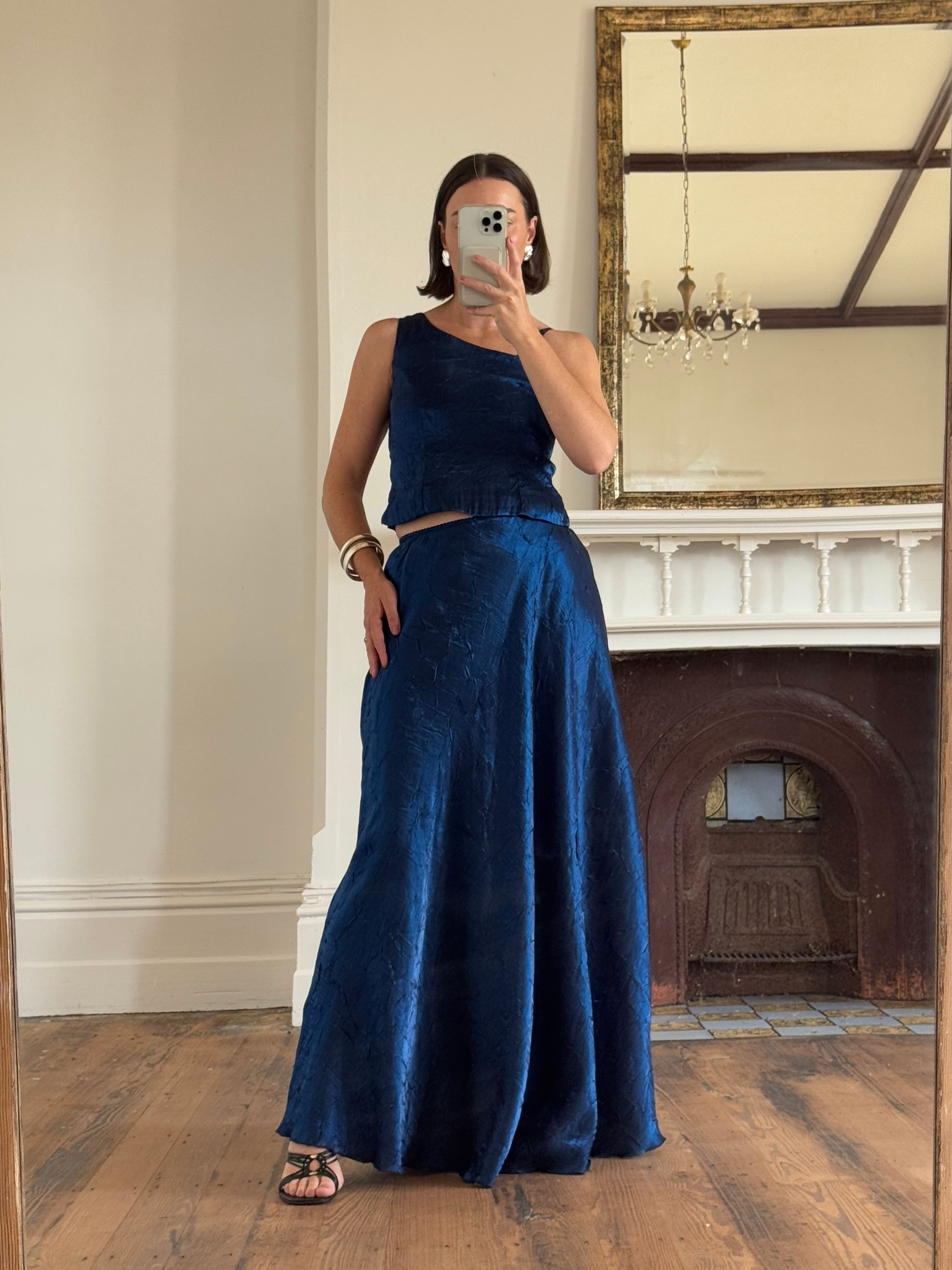 Vintage 90s Midnight Blue Crinkle Two Piece Set