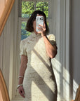 Vintage 90s Mandarin Collar Guipure Lace Midi Dress